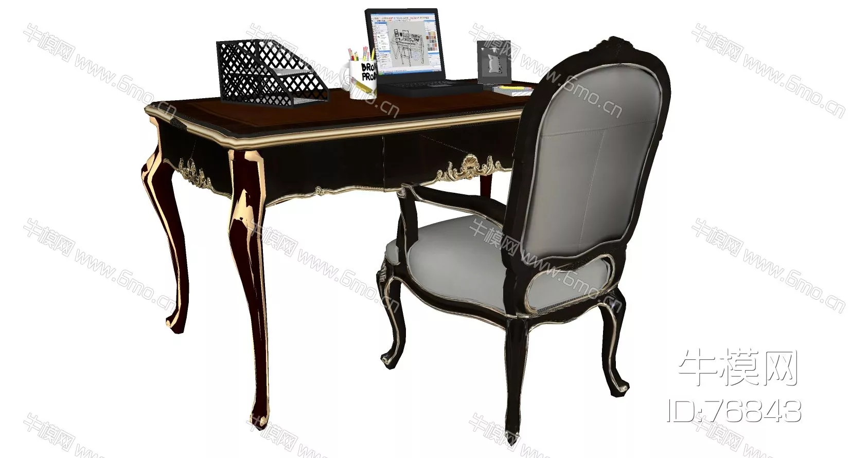 AMERICAN DESK - SKETCHUP 3D MODEL - VRAY - 76843