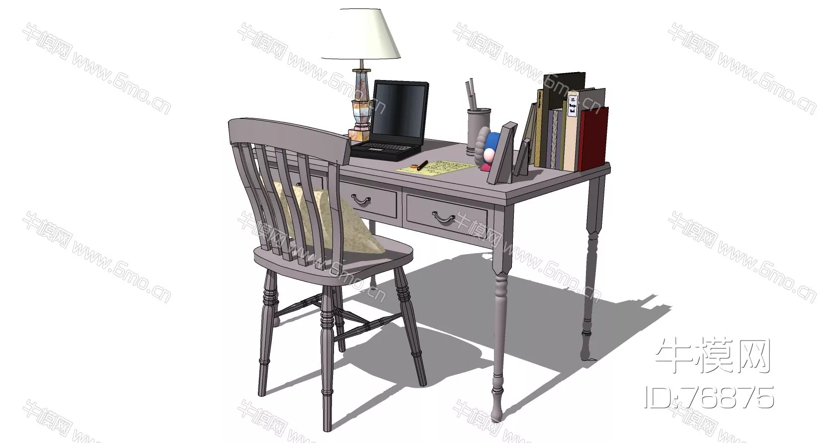 AMERICAN DESK - SKETCHUP 3D MODEL - VRAY - 76875