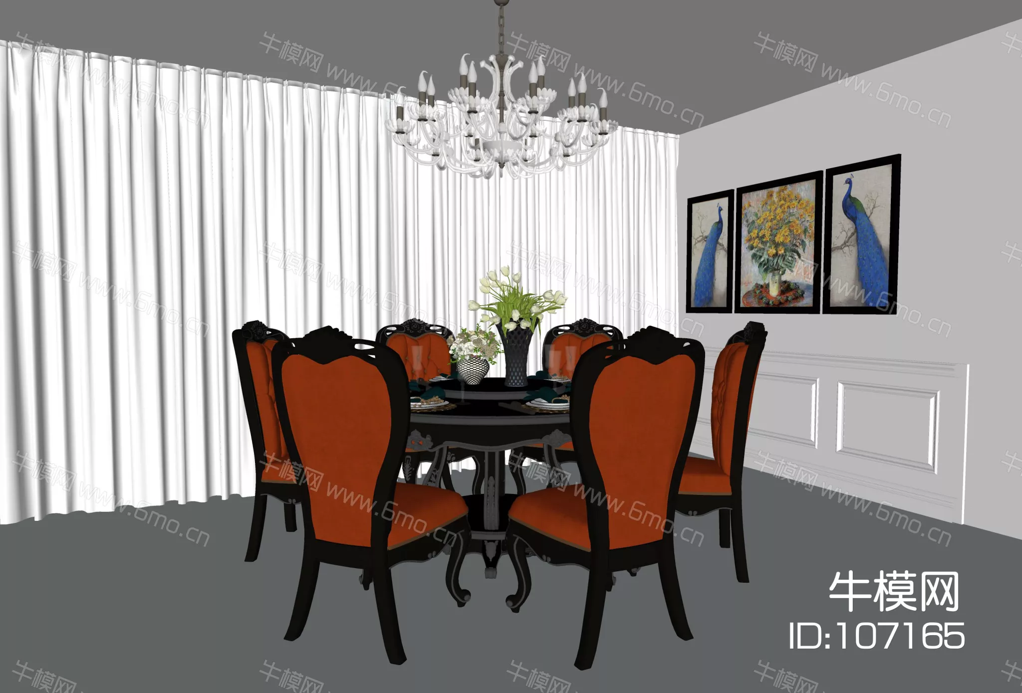 AMERICAN DINING TABLE SET - SKETCHUP 3D MODEL - ENSCAPE - 107165