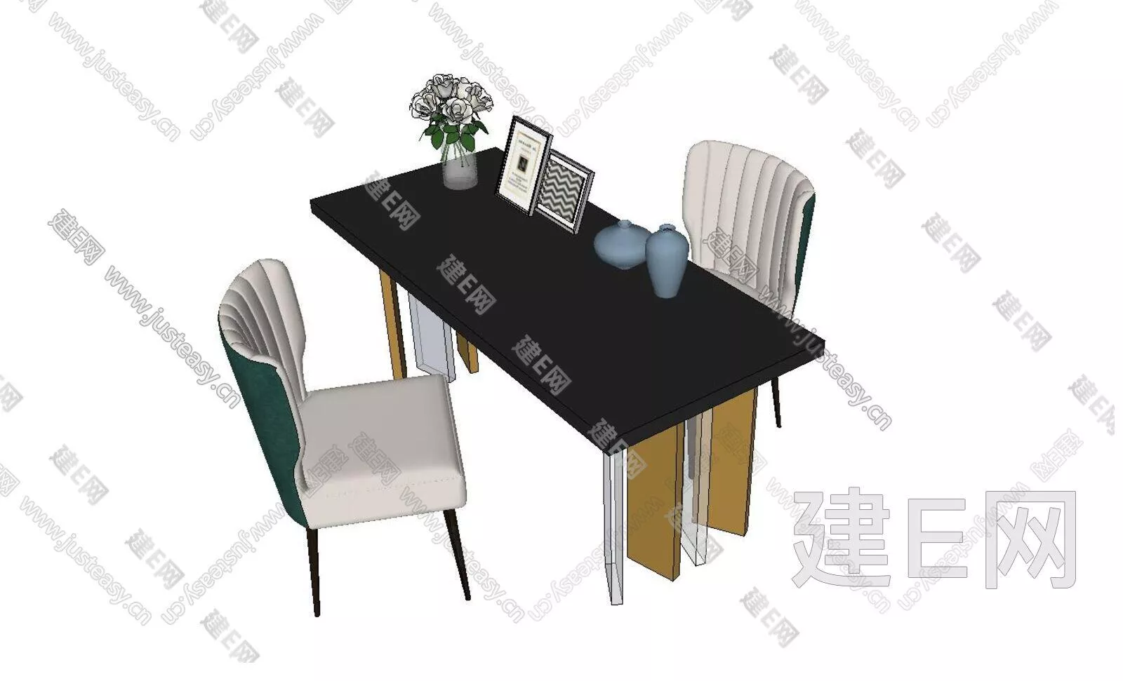 AMERICAN DINING TABLE SET - SKETCHUP 3D MODEL - ENSCAPE - 109330800