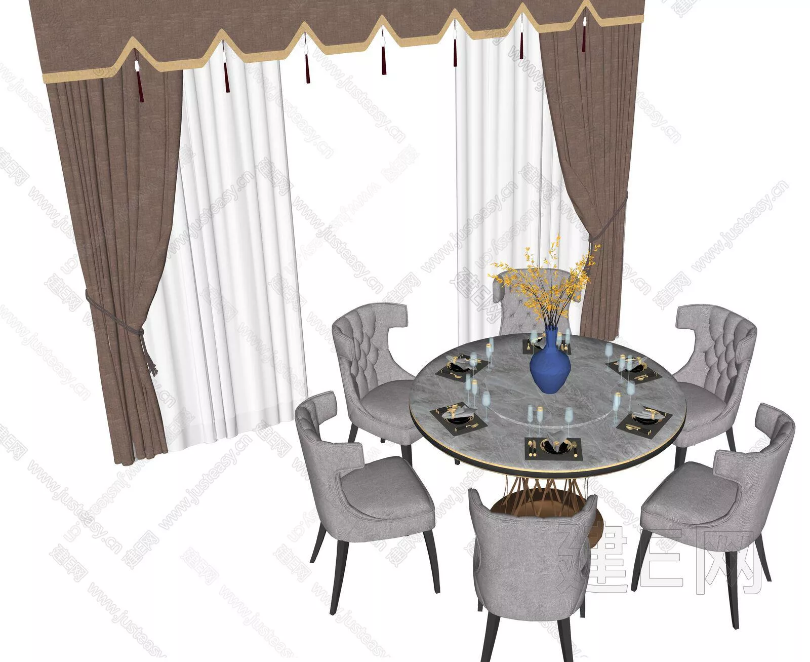 AMERICAN DINING TABLE SET - SKETCHUP 3D MODEL - ENSCAPE - 111821114