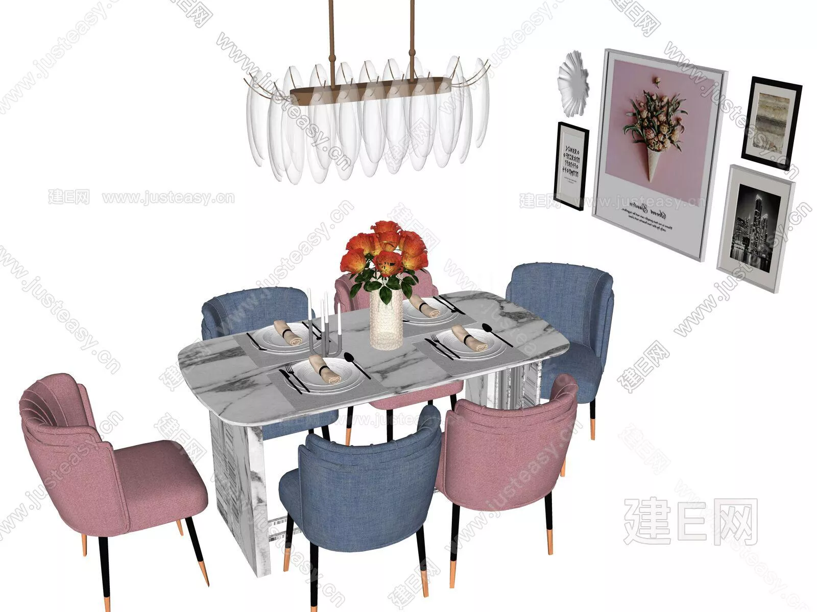 AMERICAN DINING TABLE SET - SKETCHUP 3D MODEL - ENSCAPE - 111886593