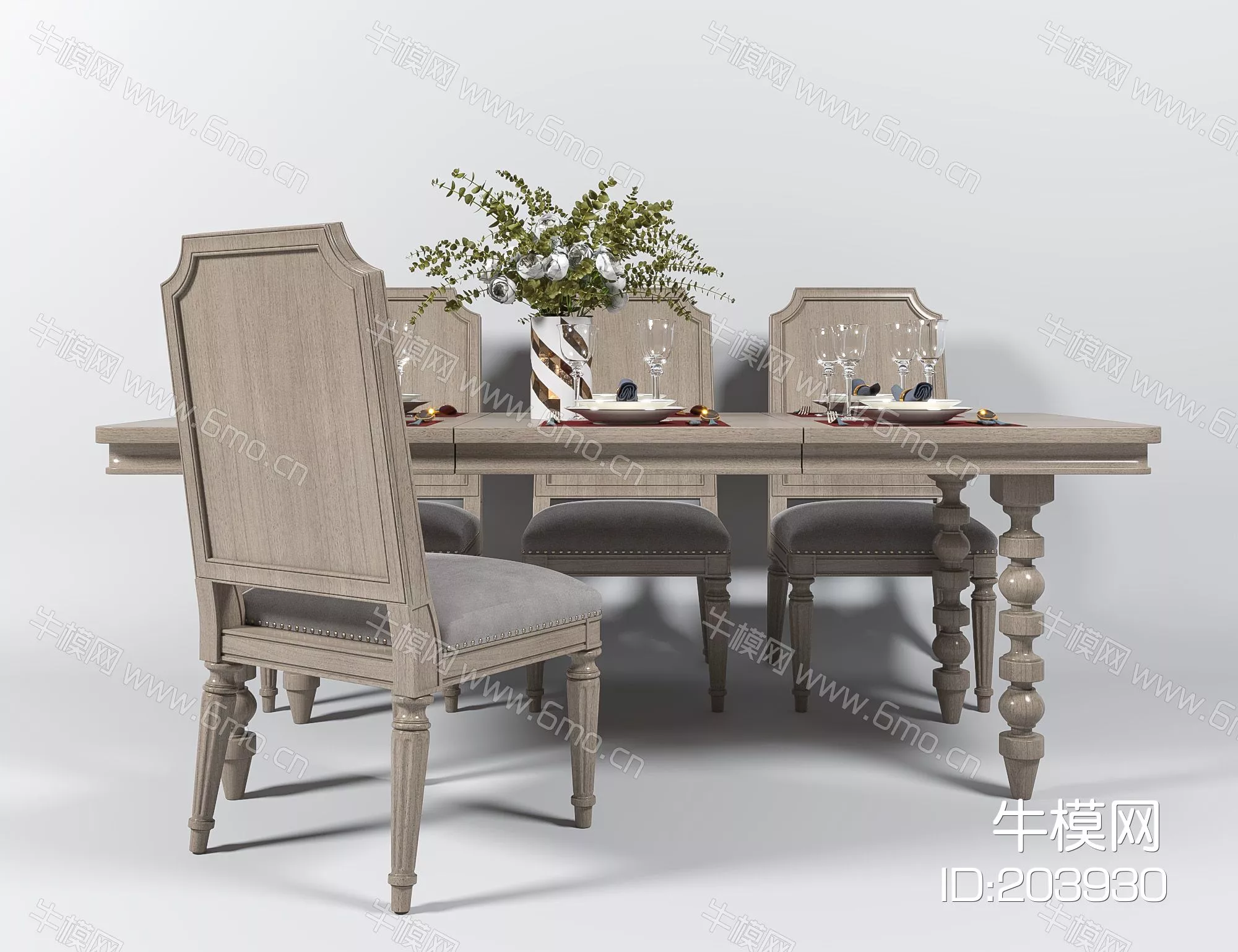 AMERICAN DINING TABLE SET - SKETCHUP 3D MODEL - ENSCAPE - 203930