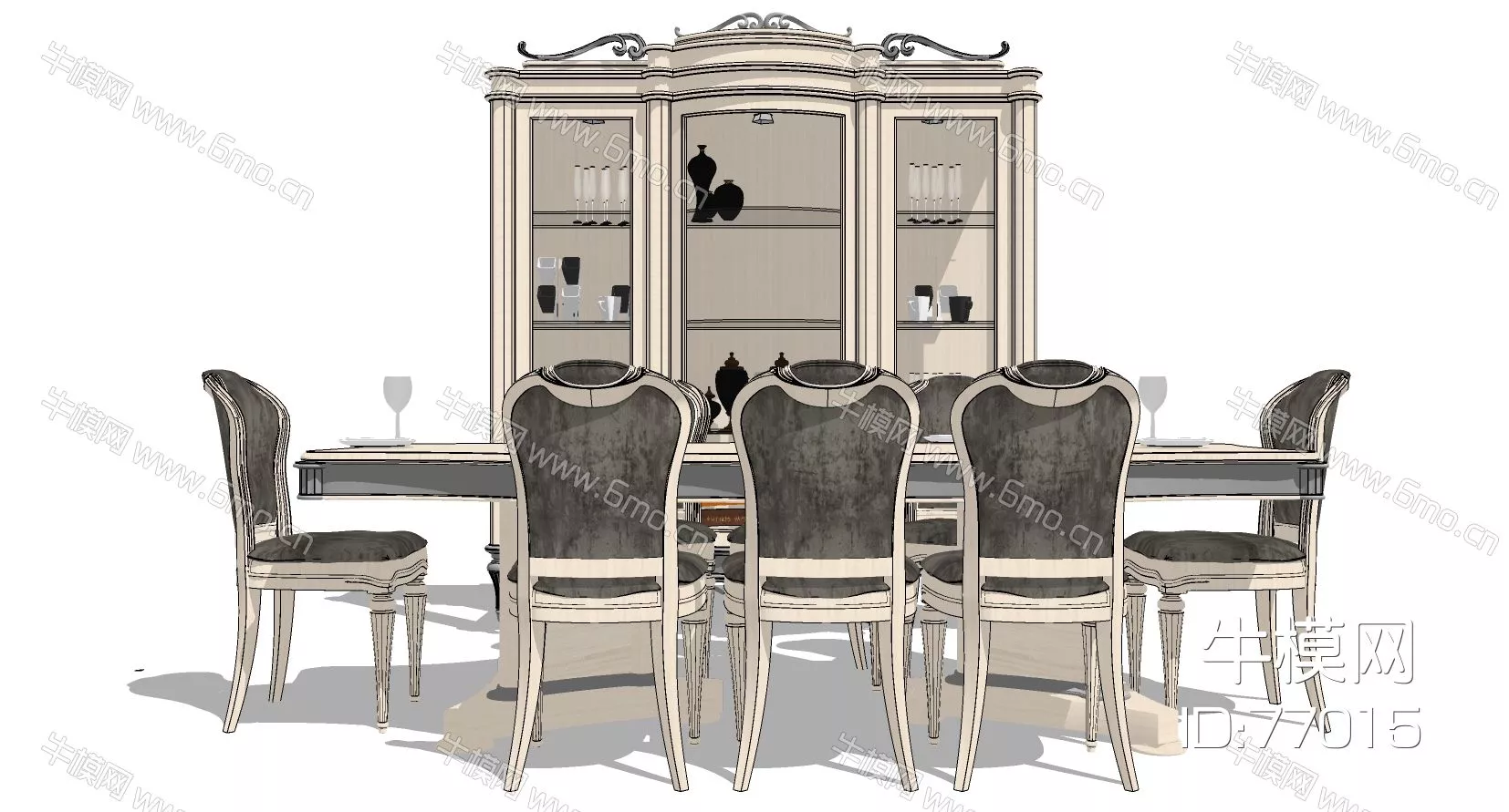 AMERICAN DINING TABLE SET - SKETCHUP 3D MODEL - ENSCAPE - 77015