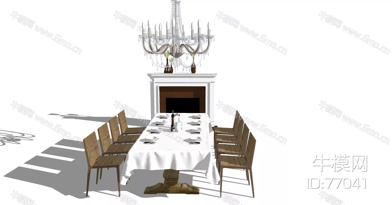 AMERICAN DINING TABLE SET - SKETCHUP 3D MODEL - ENSCAPE - 77041