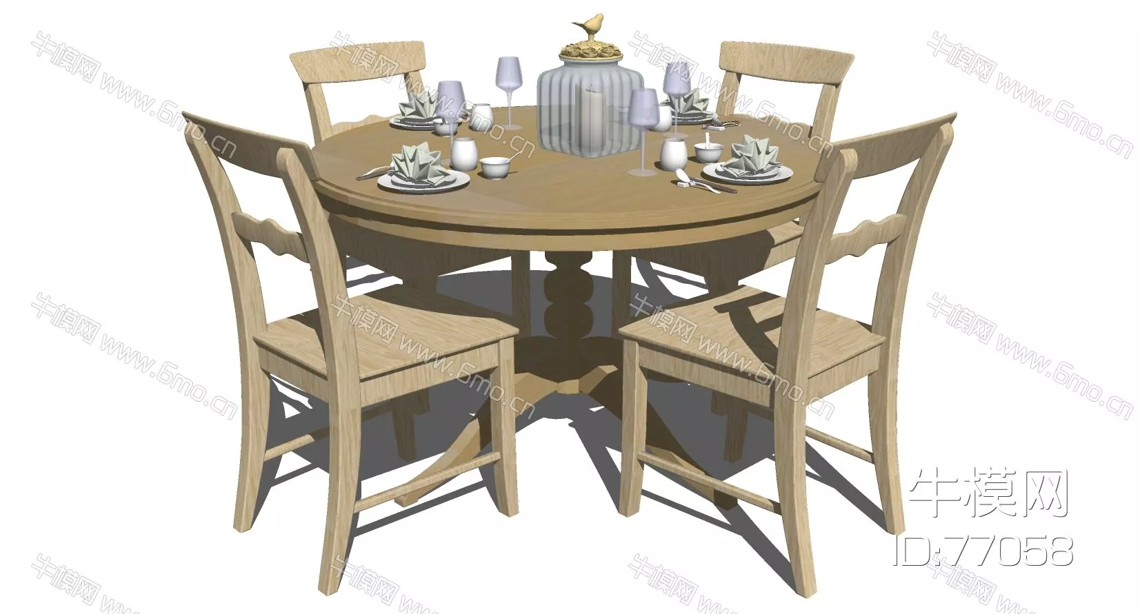 AMERICAN DINING TABLE SET - SKETCHUP 3D MODEL - ENSCAPE - 77058