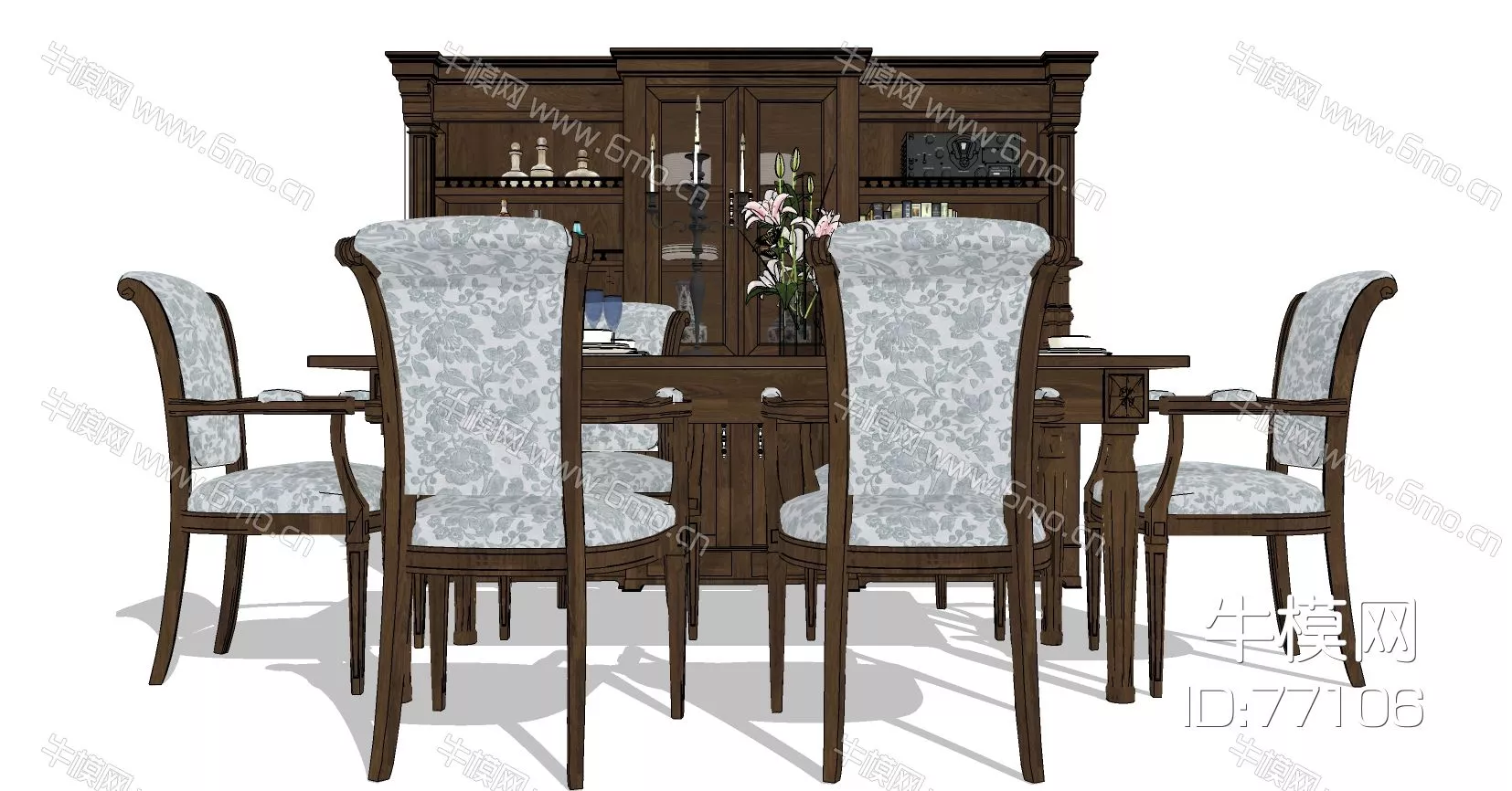 AMERICAN DINING TABLE SET - SKETCHUP 3D MODEL - ENSCAPE - 77106