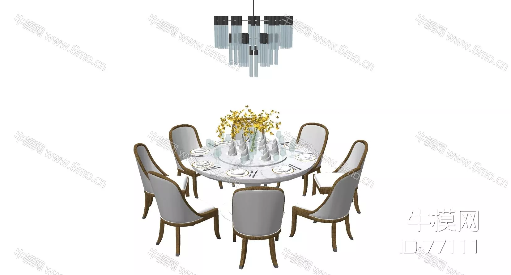 AMERICAN DINING TABLE SET - SKETCHUP 3D MODEL - ENSCAPE - 77111