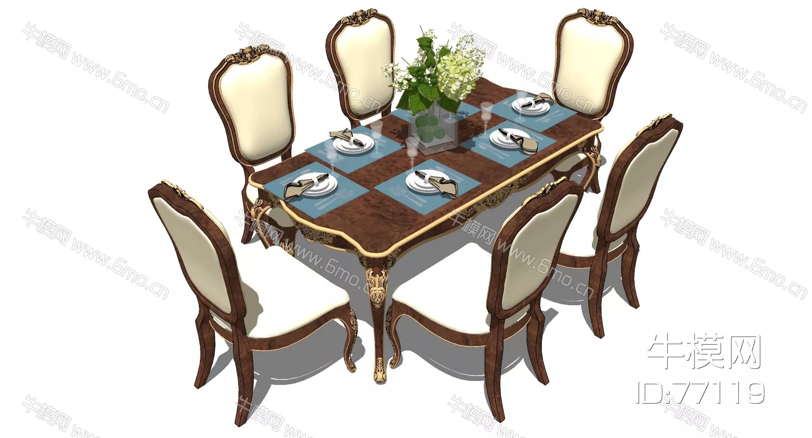 AMERICAN DINING TABLE SET - SKETCHUP 3D MODEL - ENSCAPE - 77119