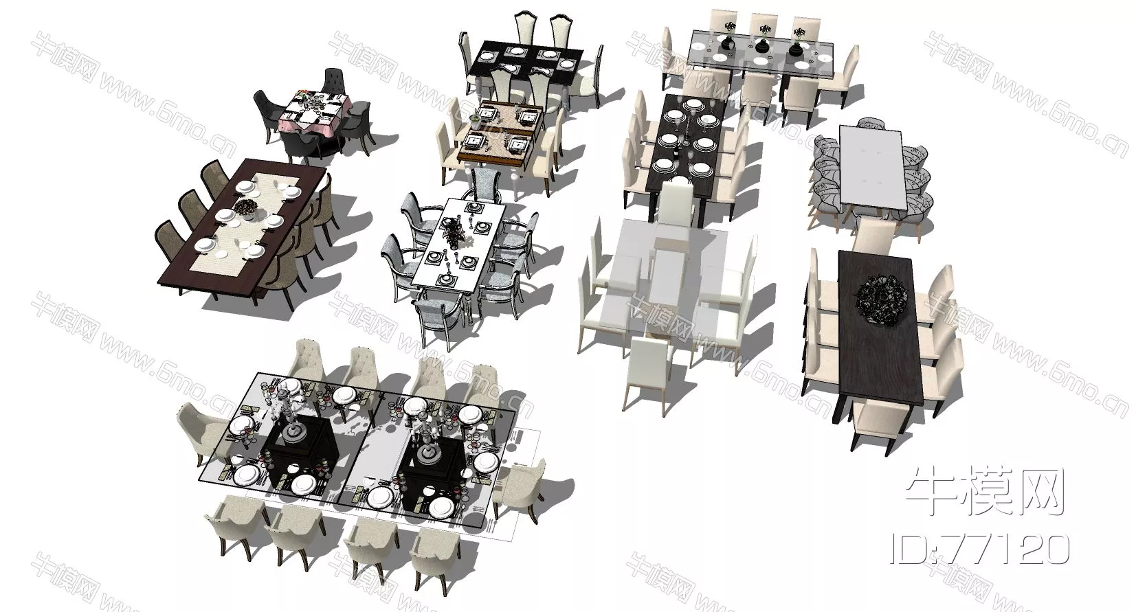 AMERICAN DINING TABLE SET - SKETCHUP 3D MODEL - ENSCAPE - 77120