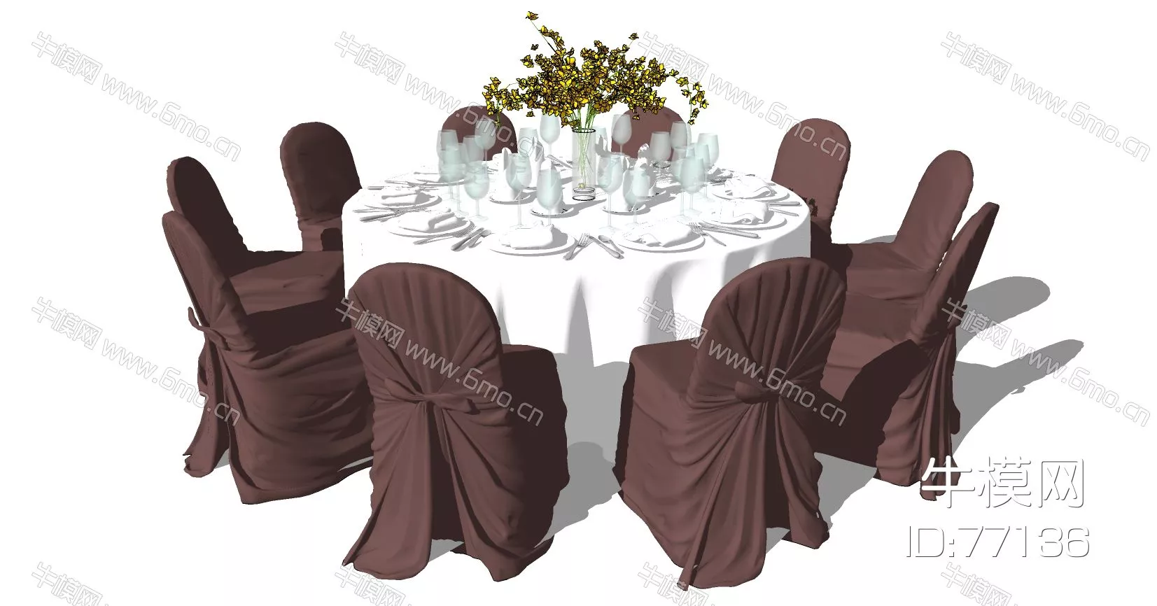 AMERICAN DINING TABLE SET - SKETCHUP 3D MODEL - ENSCAPE - 77136