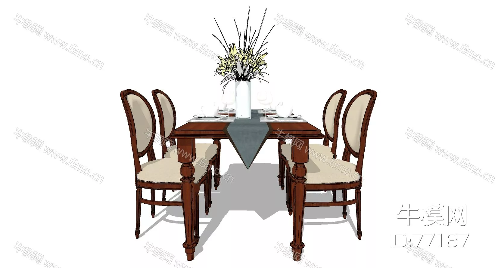 AMERICAN DINING TABLE SET - SKETCHUP 3D MODEL - ENSCAPE - 77137