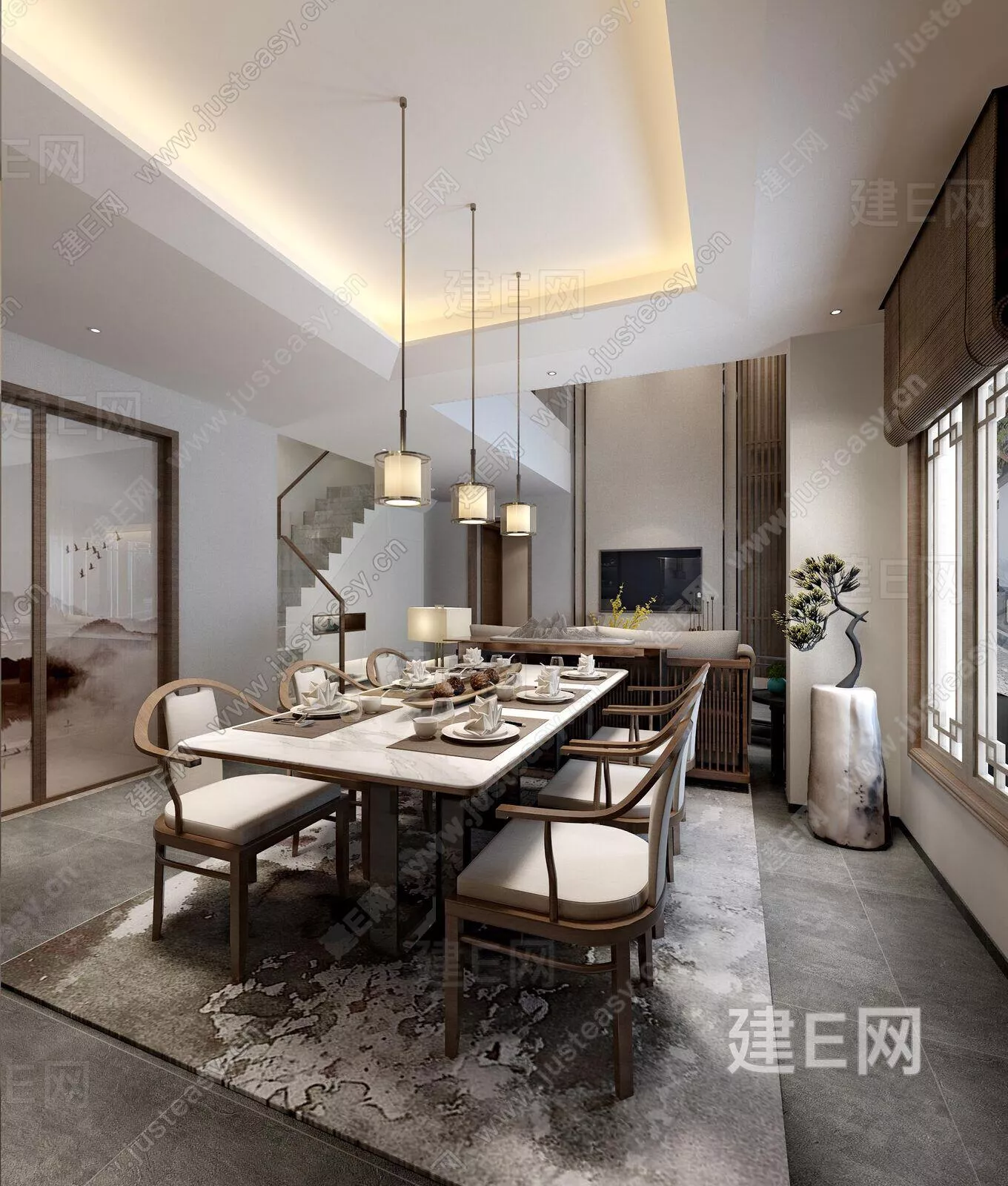 CHINESE DINING ROOM - SKETCHUP 3D SCENE - VRAY - 104547636