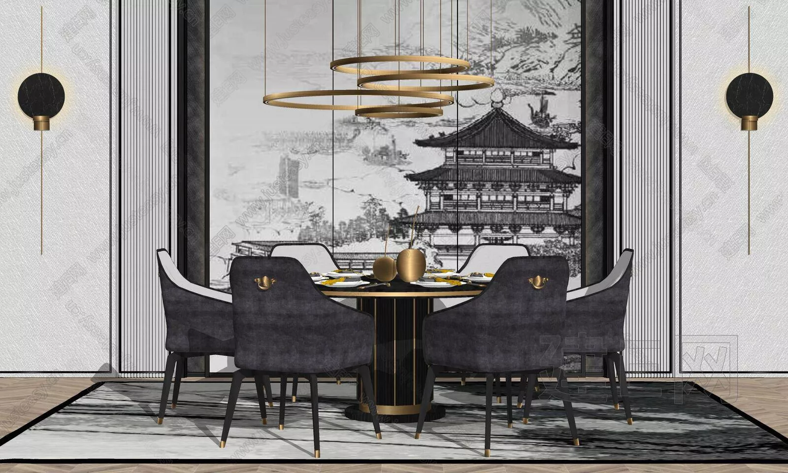 CHINESE DINING TABLE SET - SKETCHUP 3D MODEL - ENSCAPE - 105529350