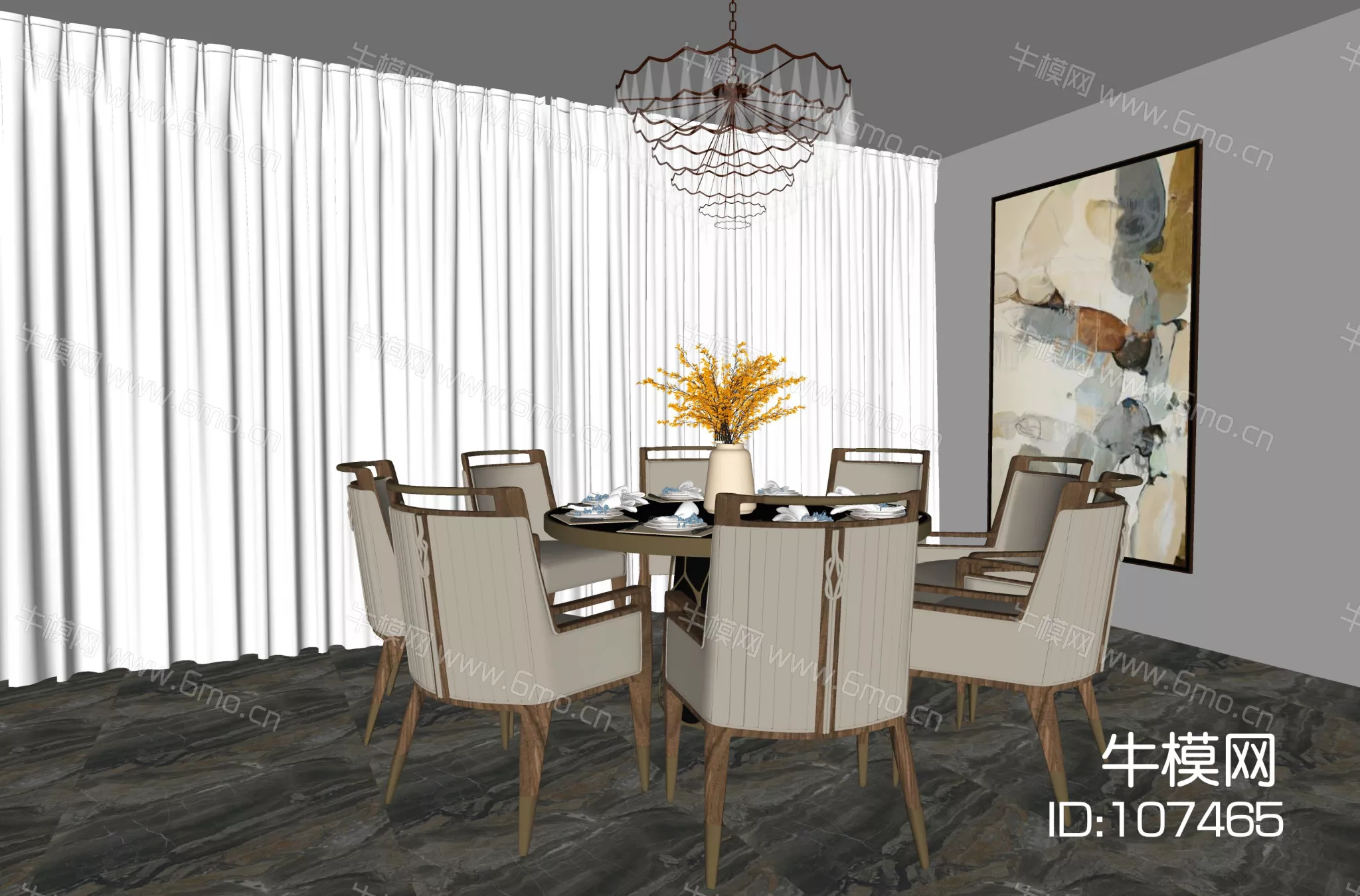 CHINESE DINING TABLE SET - SKETCHUP 3D MODEL - ENSCAPE - 107465