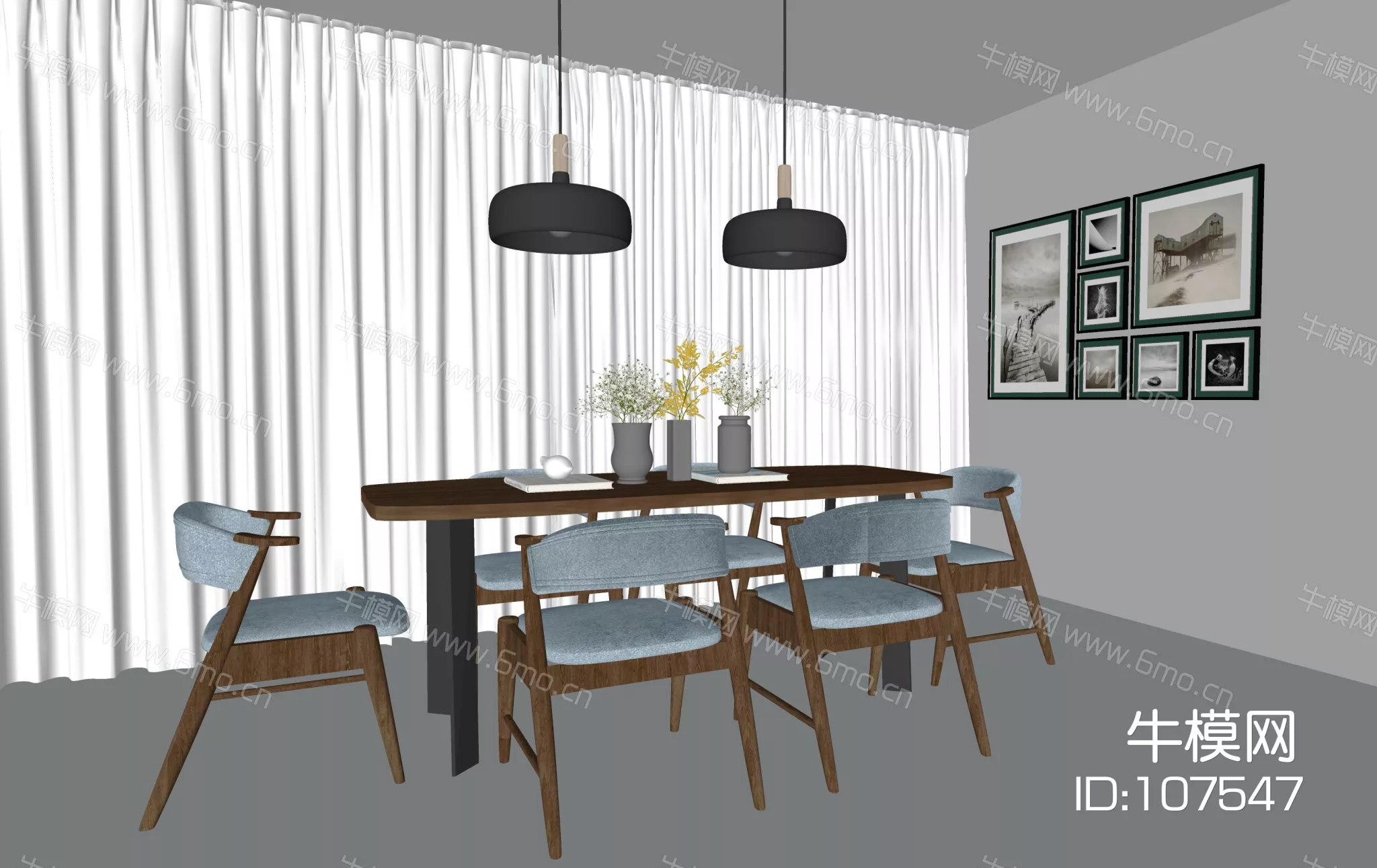 CHINESE DINING TABLE SET - SKETCHUP 3D MODEL - ENSCAPE - 107547