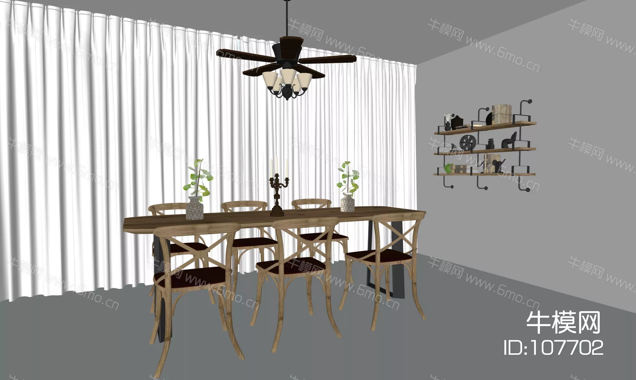 CHINESE DINING TABLE SET - SKETCHUP 3D MODEL - ENSCAPE - 107702