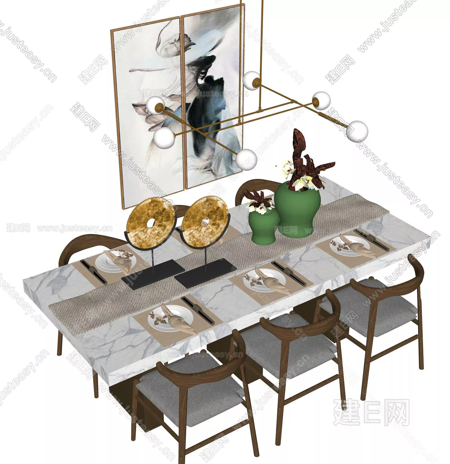 CHINESE DINING TABLE SET - SKETCHUP 3D MODEL - ENSCAPE - 111231482