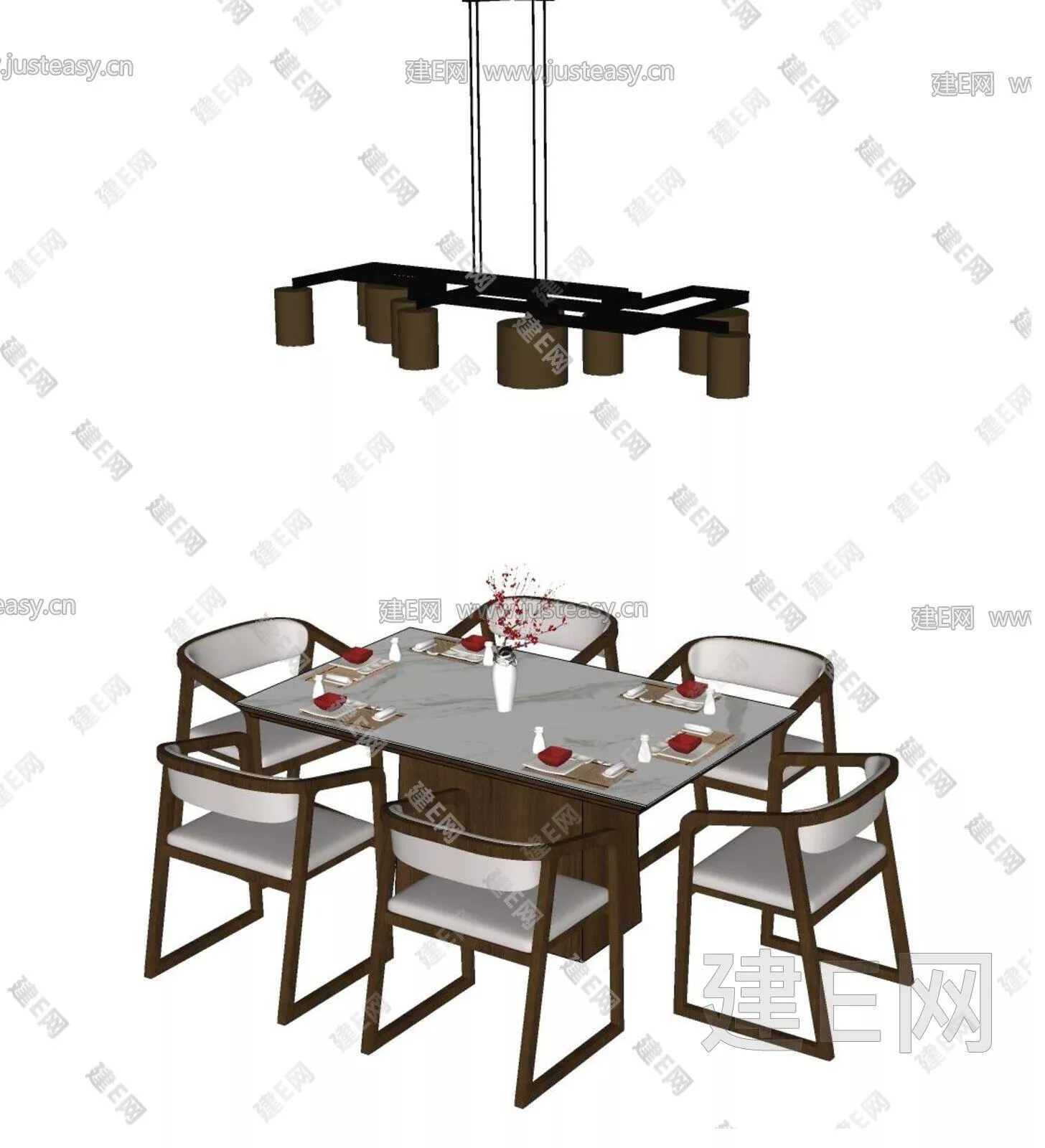 CHINESE DINING TABLE SET - SKETCHUP 3D MODEL - ENSCAPE - 112541972