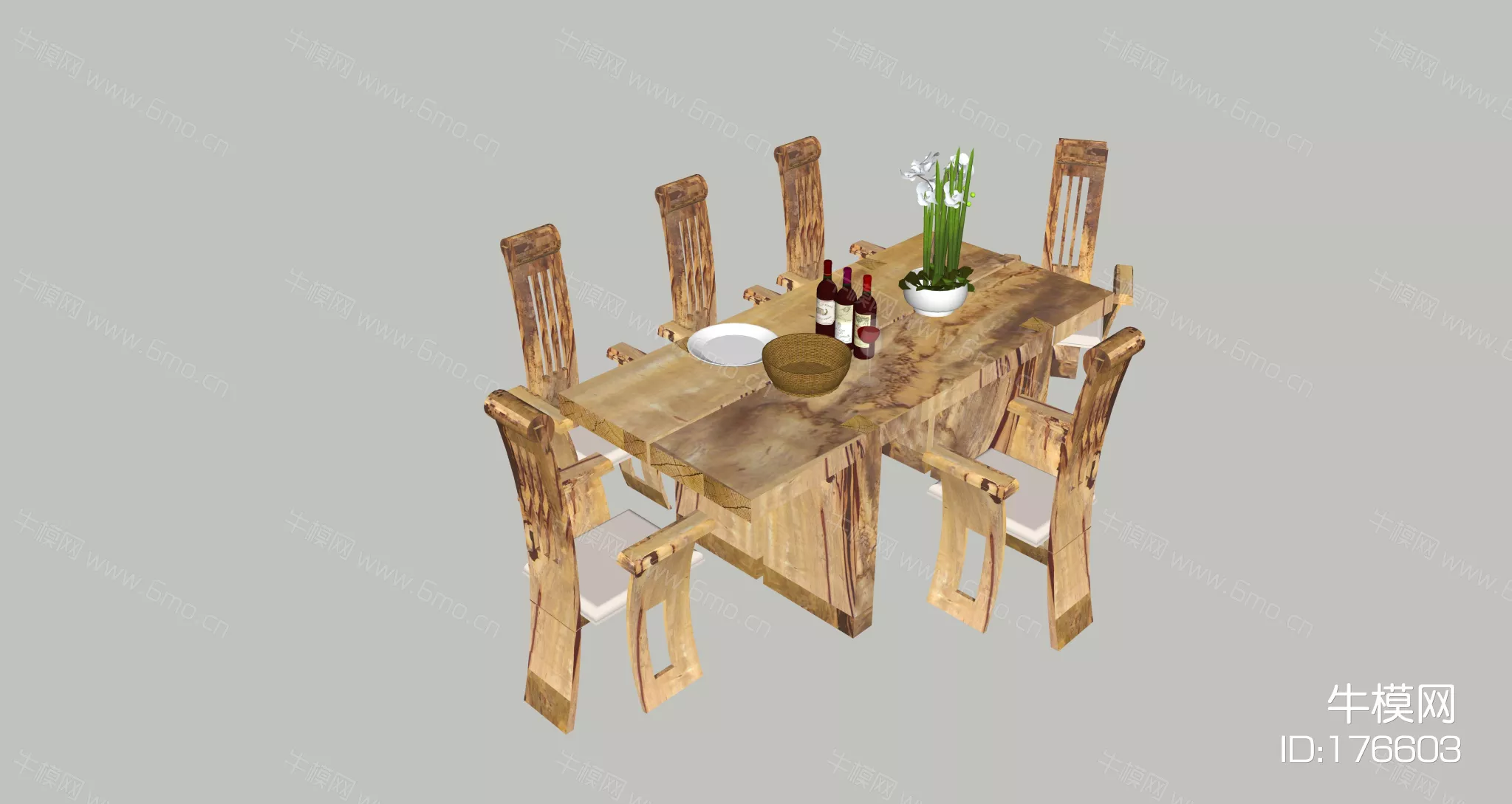 CHINESE DINING TABLE SET - SKETCHUP 3D MODEL - ENSCAPE - 176603