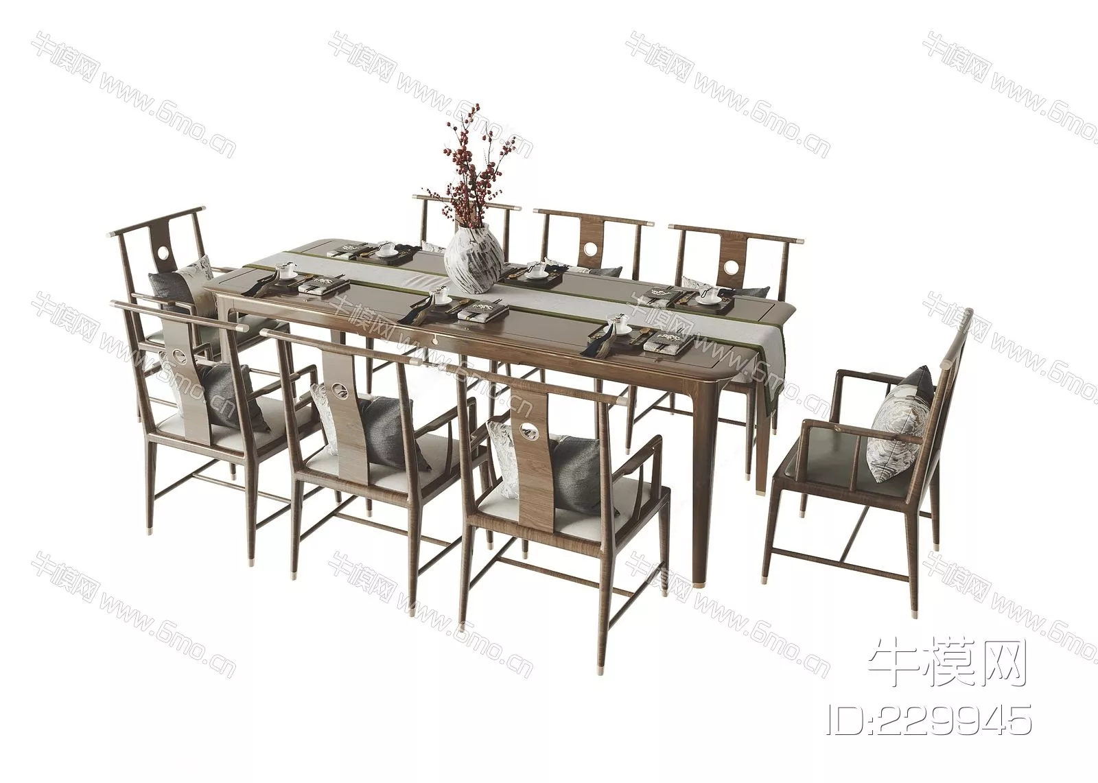 CHINESE DINING TABLE SET - SKETCHUP 3D MODEL - ENSCAPE - 229945