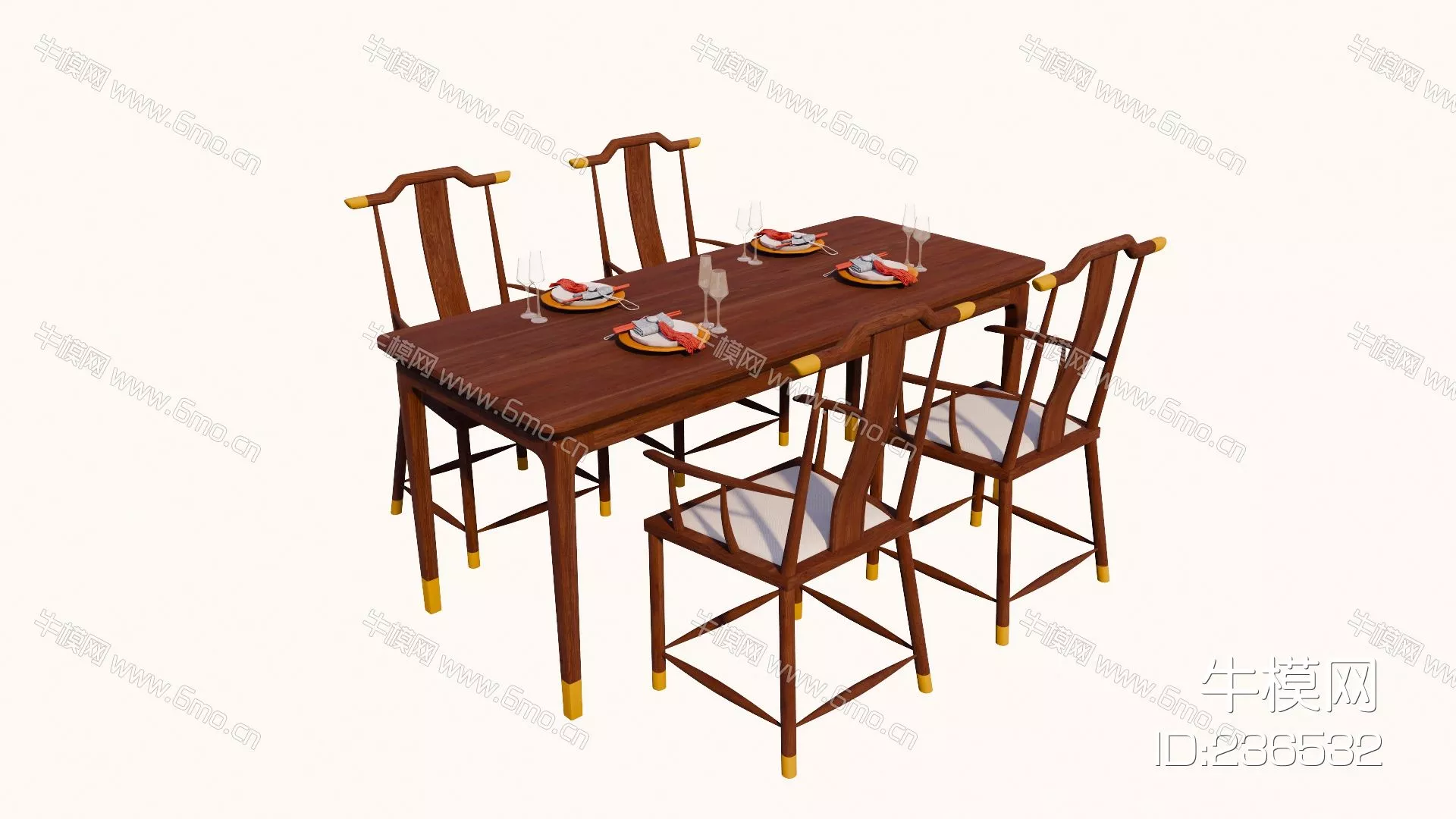 CHINESE DINING TABLE SET - SKETCHUP 3D MODEL - ENSCAPE - 236532