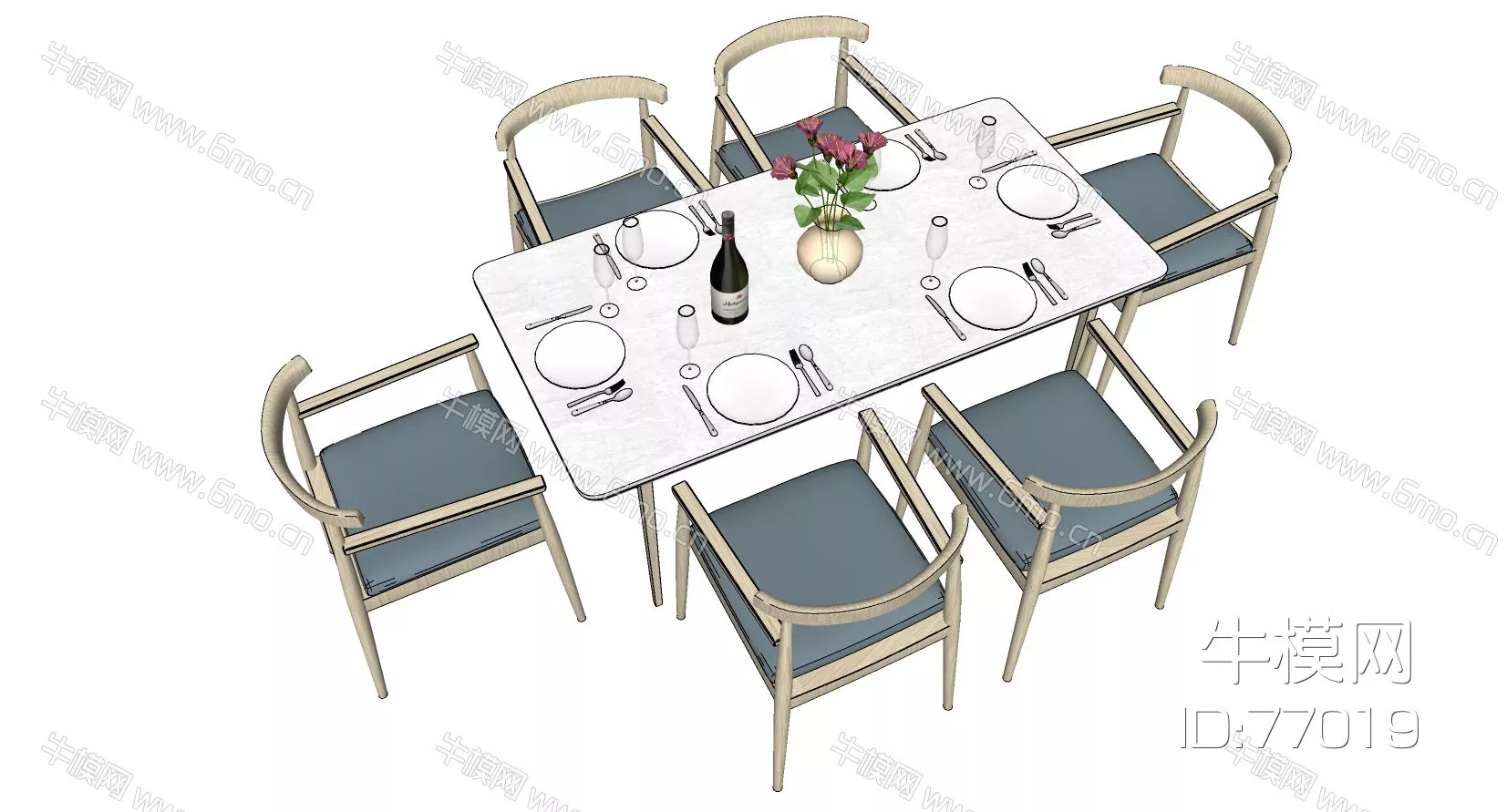 CHINESE DINING TABLE SET - SKETCHUP 3D MODEL - ENSCAPE - 77019