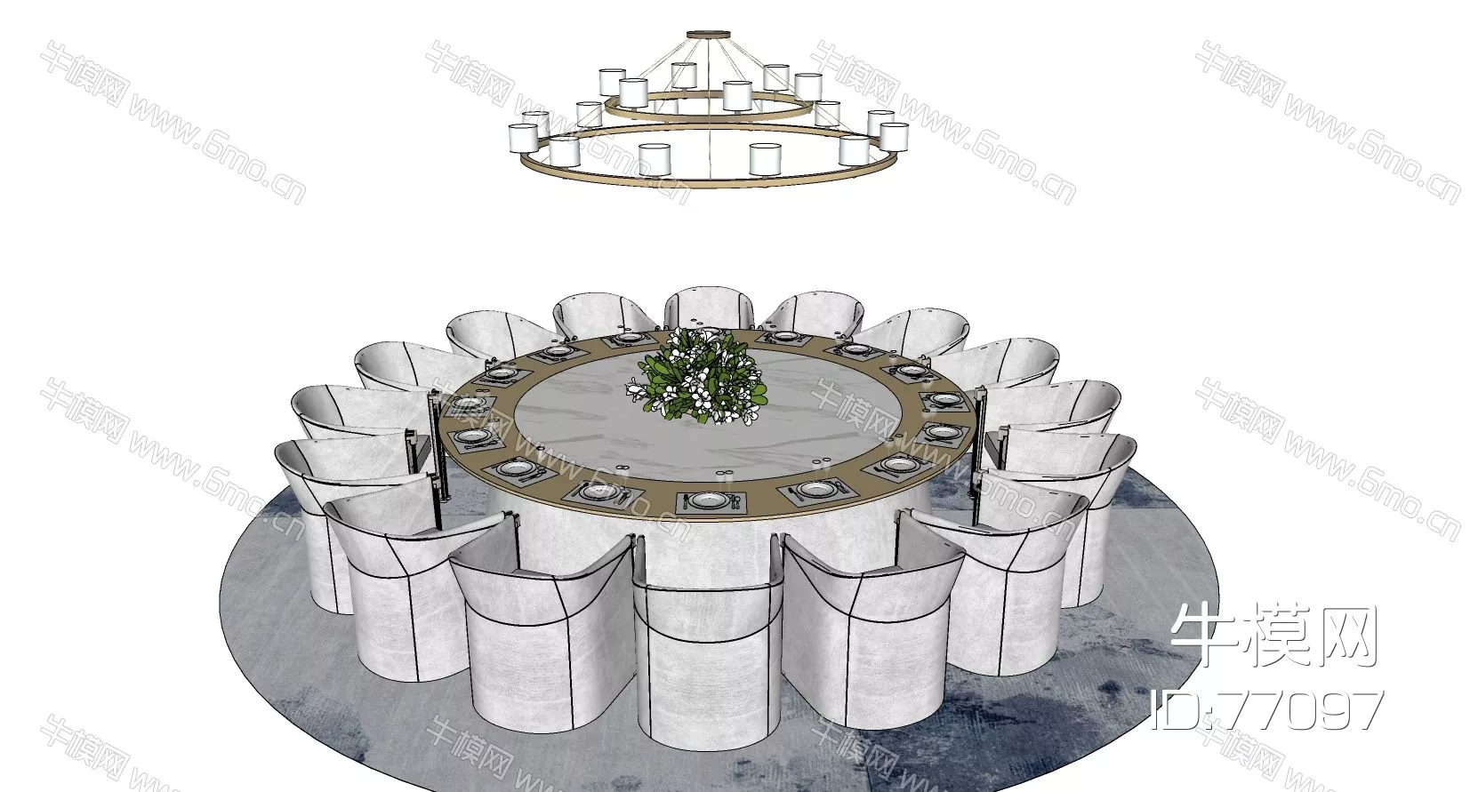 CHINESE DINING TABLE SET - SKETCHUP 3D MODEL - ENSCAPE - 77097