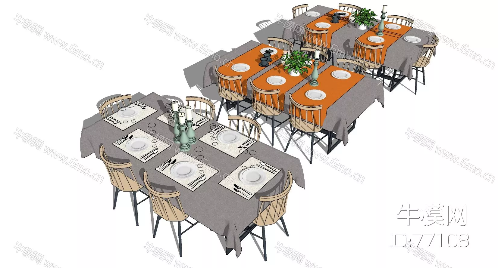 CHINESE DINING TABLE SET - SKETCHUP 3D MODEL - ENSCAPE - 77108