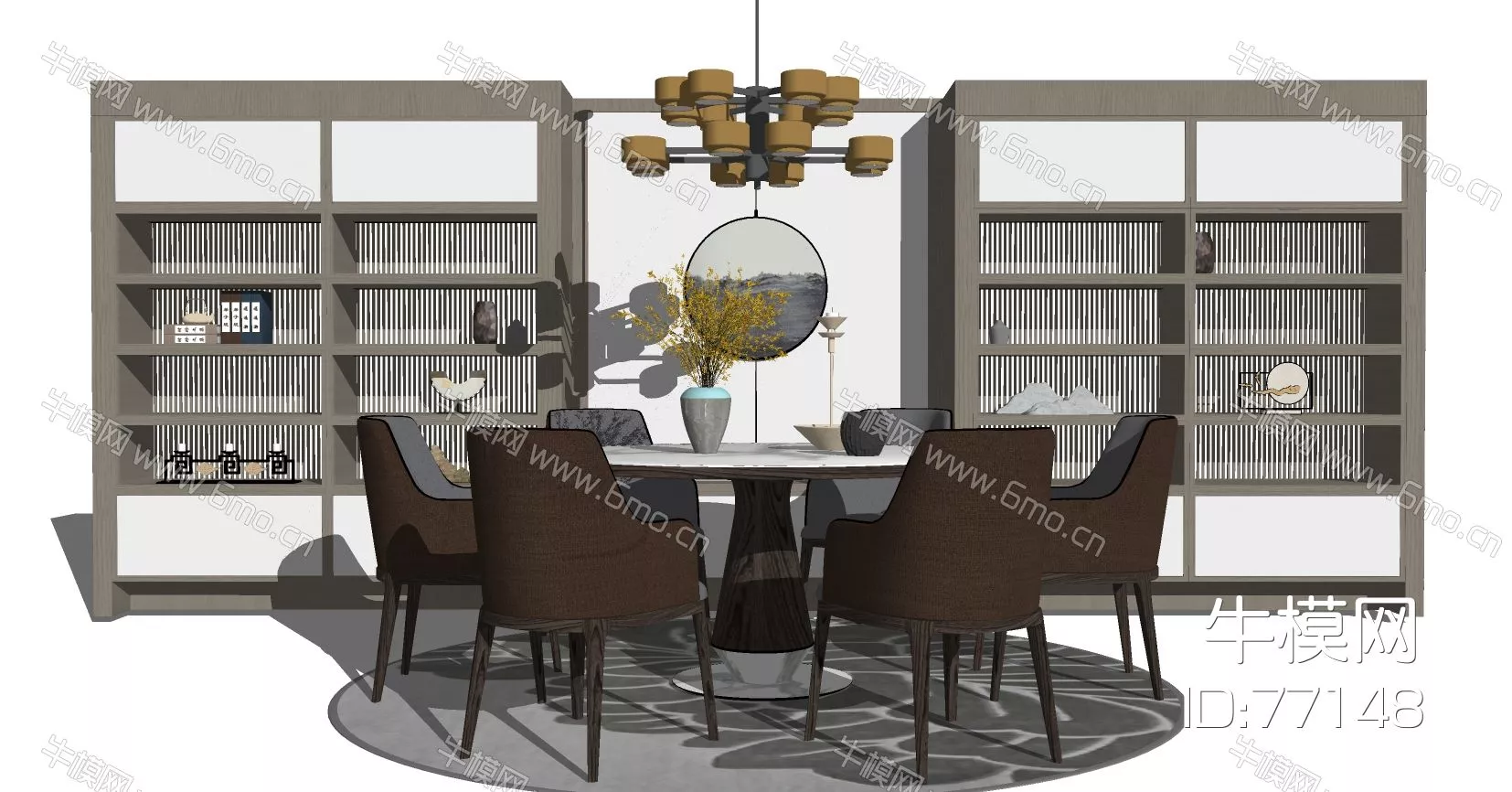 CHINESE DINING TABLE SET - SKETCHUP 3D MODEL - ENSCAPE - 77148