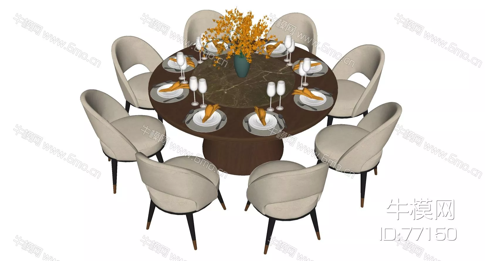 CHINESE DINING TABLE SET - SKETCHUP 3D MODEL - ENSCAPE - 77150