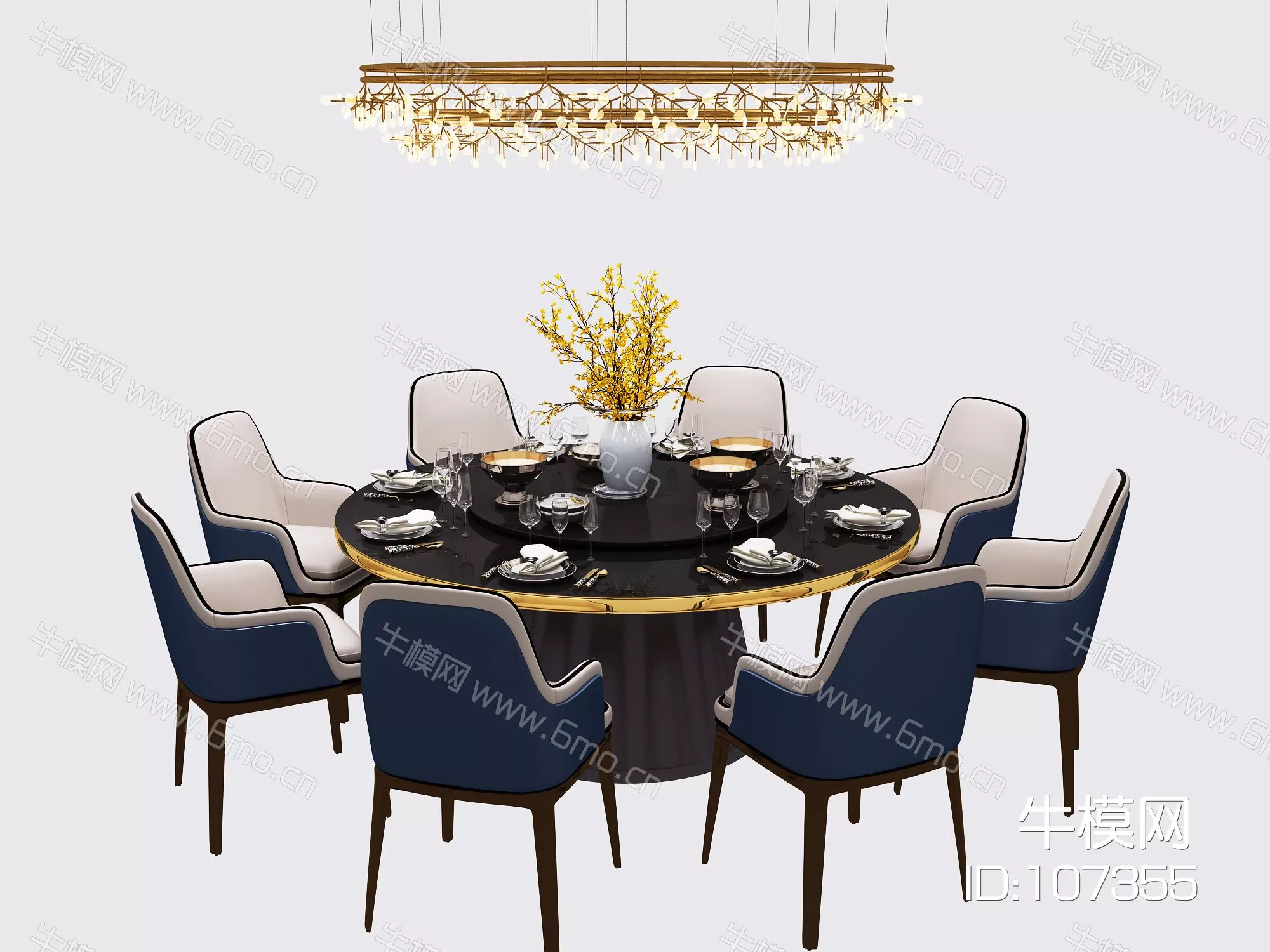 CHINESE DINING TABLE SET - SKETCHUP 3D MODEL - VRAY - 107355