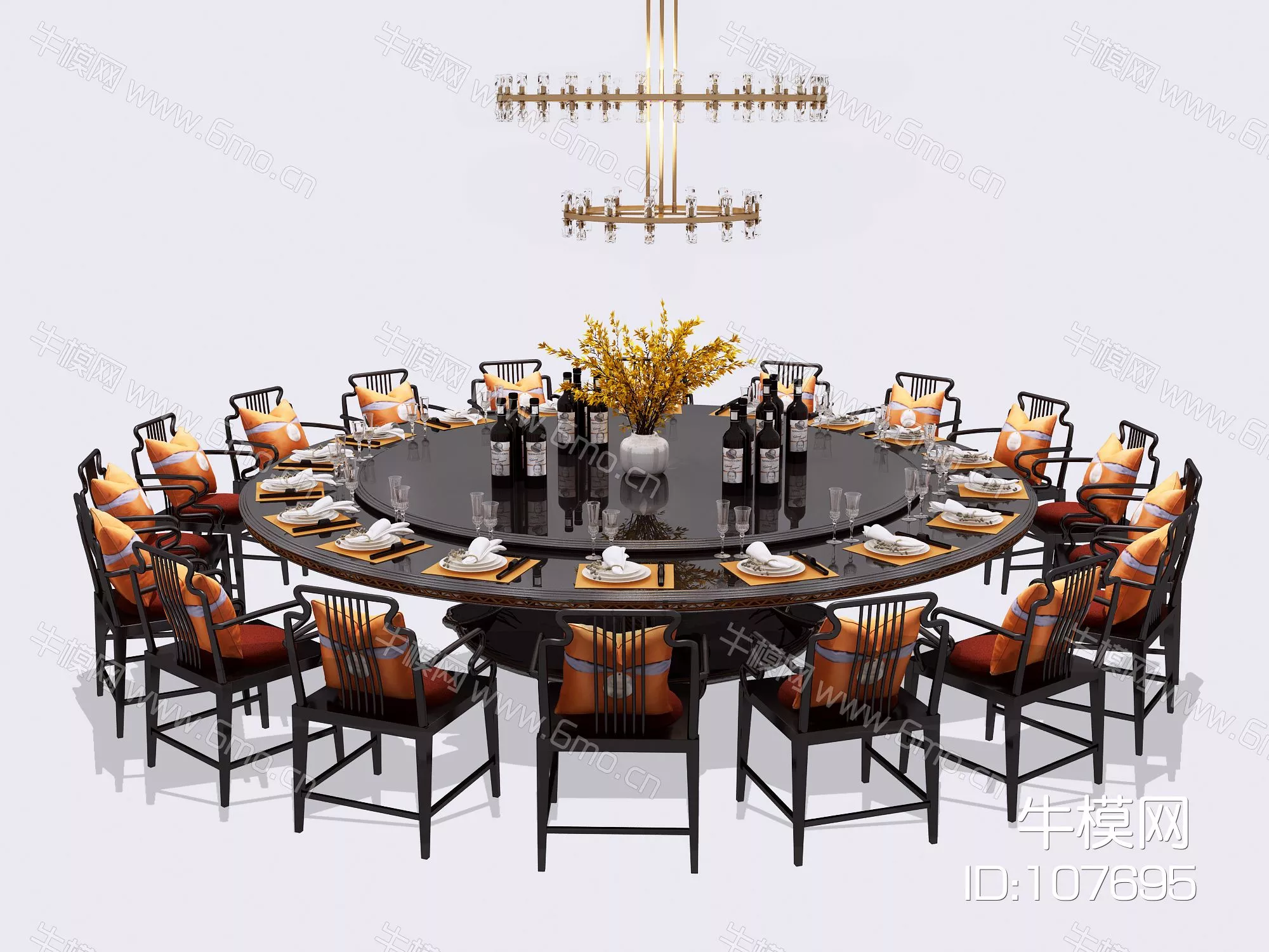 CHINESE DINING TABLE SET - SKETCHUP 3D MODEL - VRAY - 107695