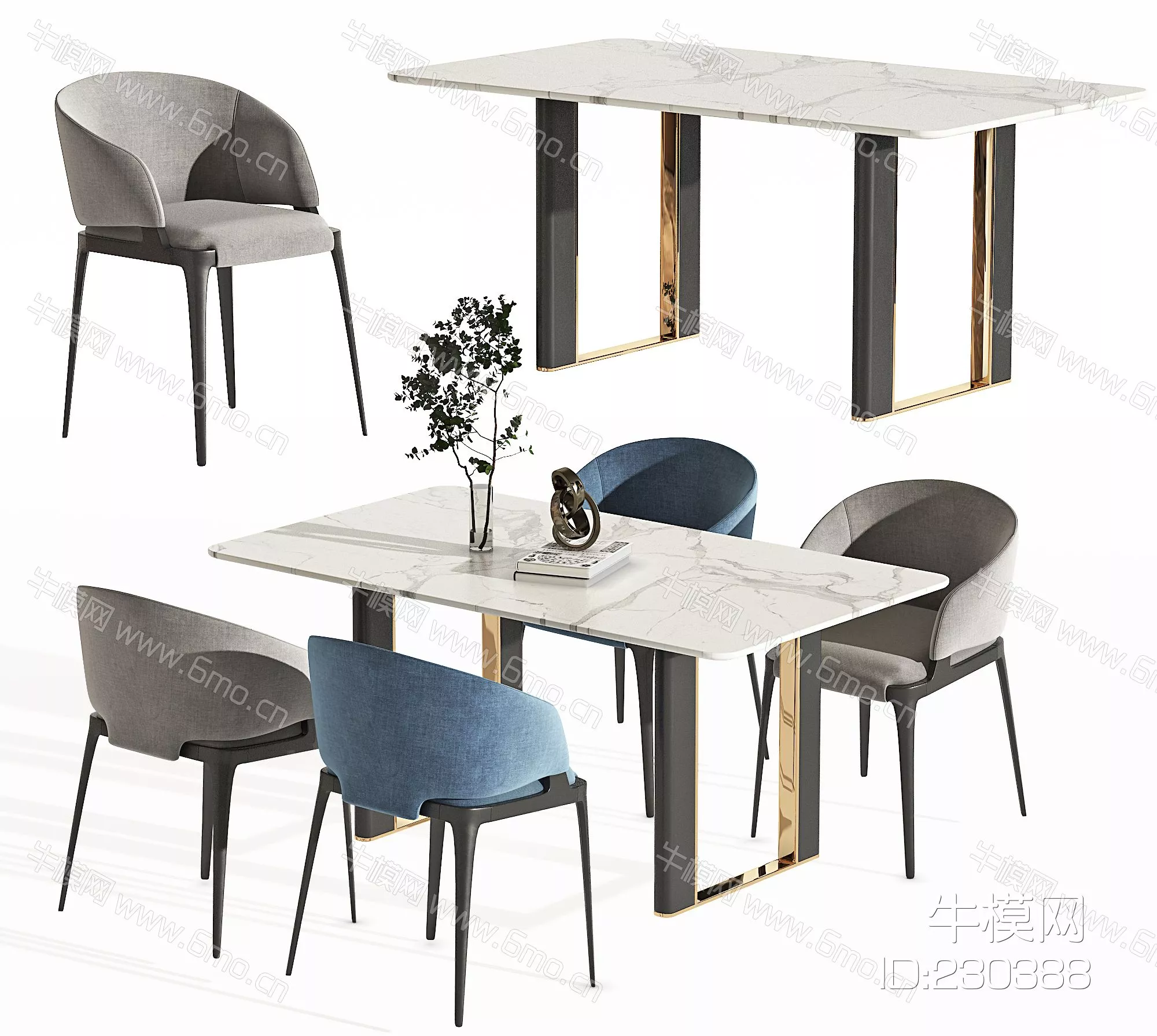 CHINESE DINING TABLE SET - SKETCHUP 3D MODEL - VRAY - 230388