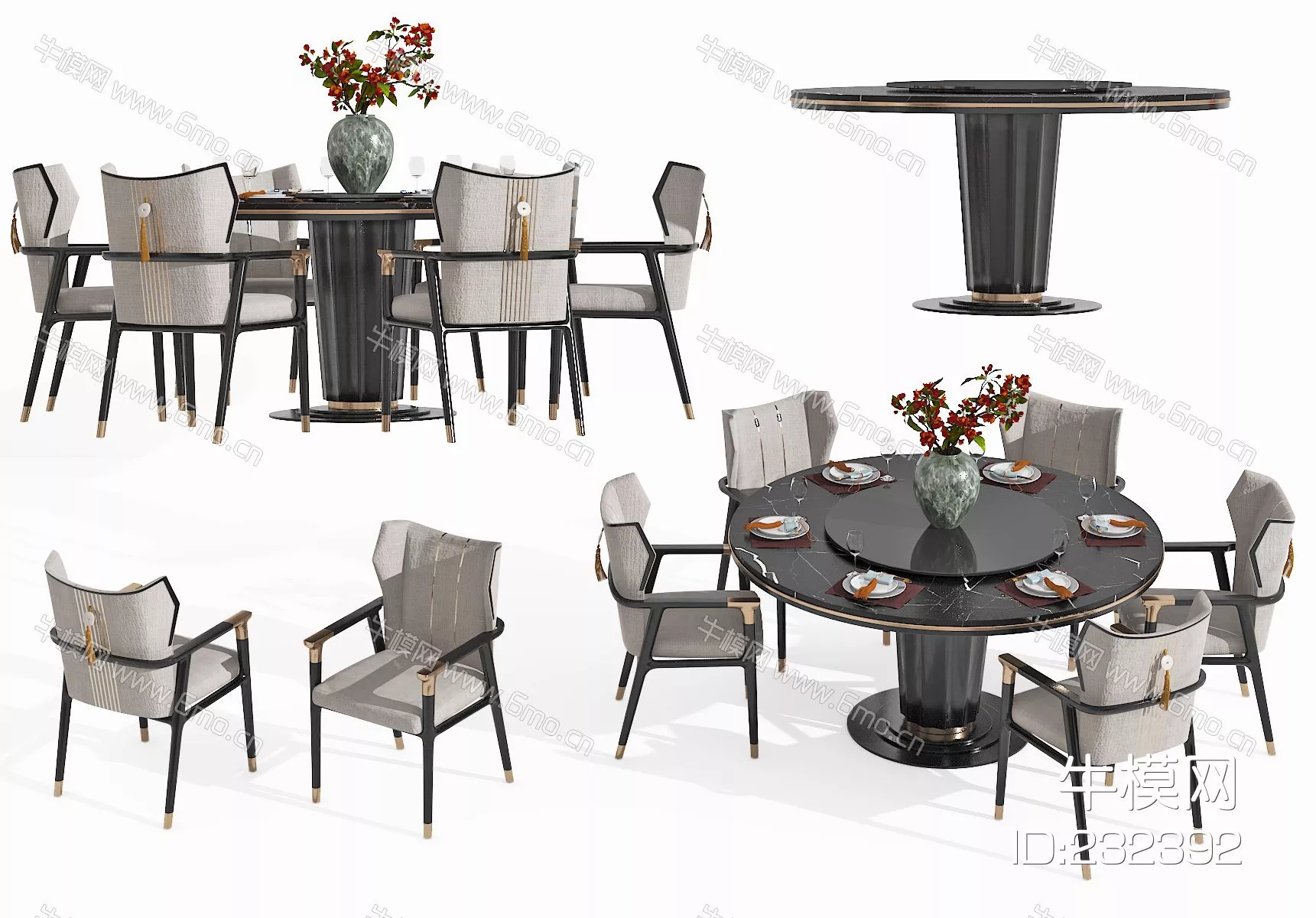CHINESE DINING TABLE SET - SKETCHUP 3D MODEL - VRAY - 232392
