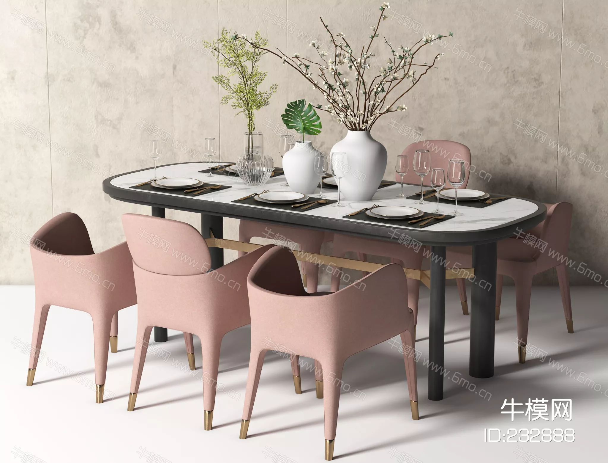 CHINESE DINING TABLE SET - SKETCHUP 3D MODEL - VRAY - 232888