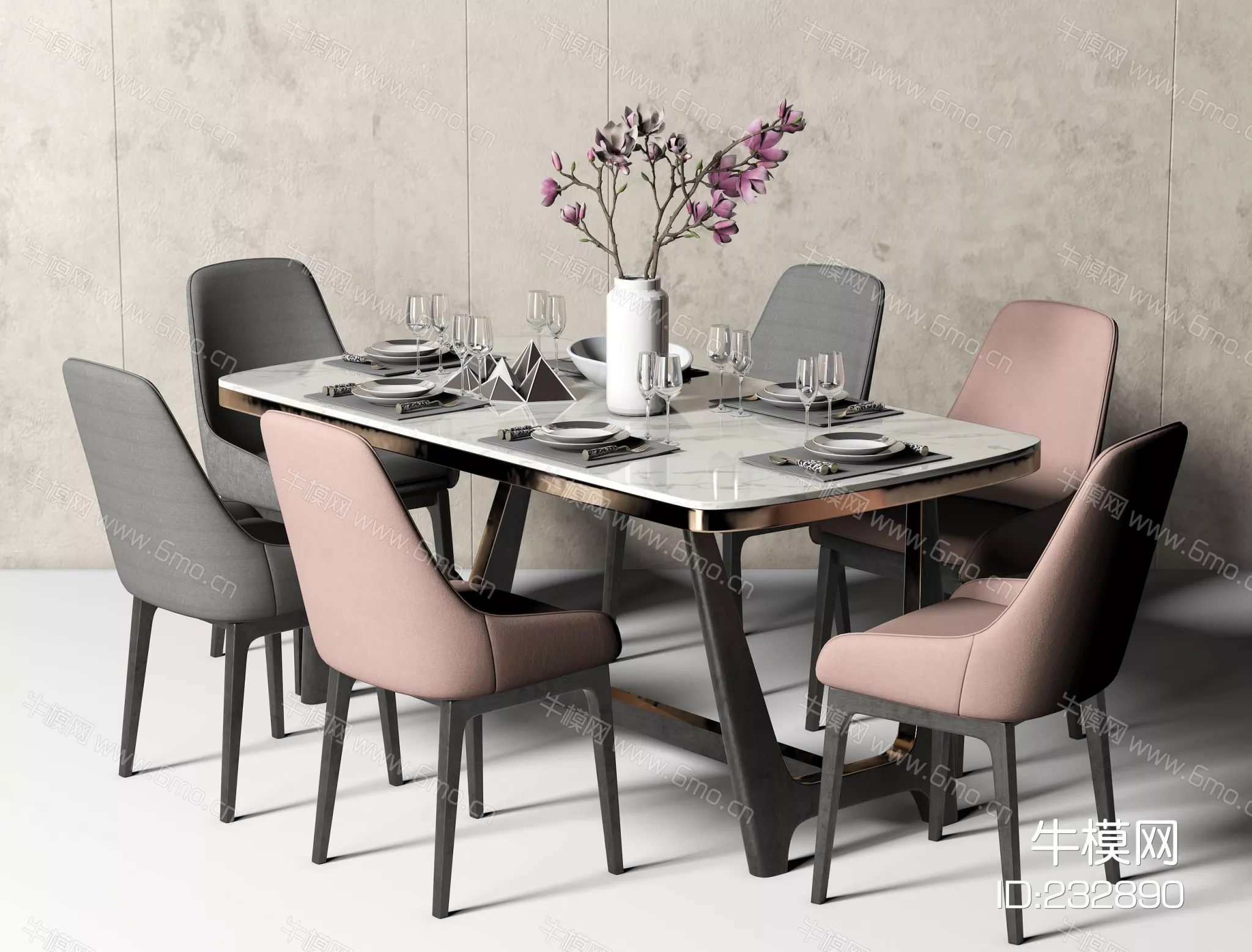 CHINESE DINING TABLE SET - SKETCHUP 3D MODEL - VRAY - 232890