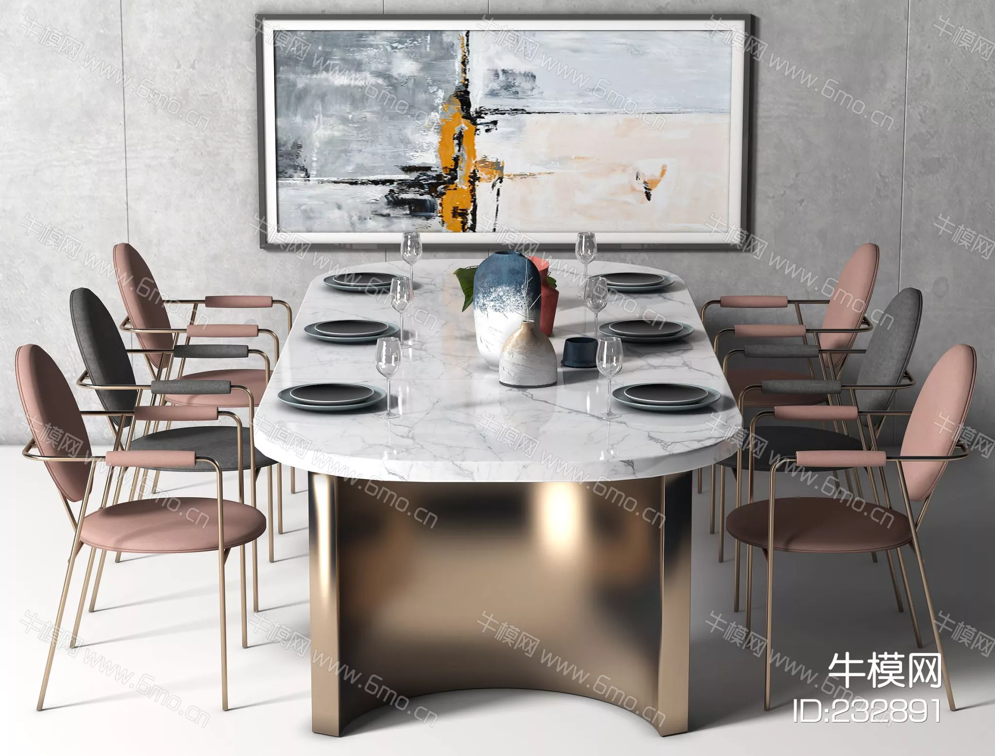 CHINESE DINING TABLE SET - SKETCHUP 3D MODEL - VRAY - 232891