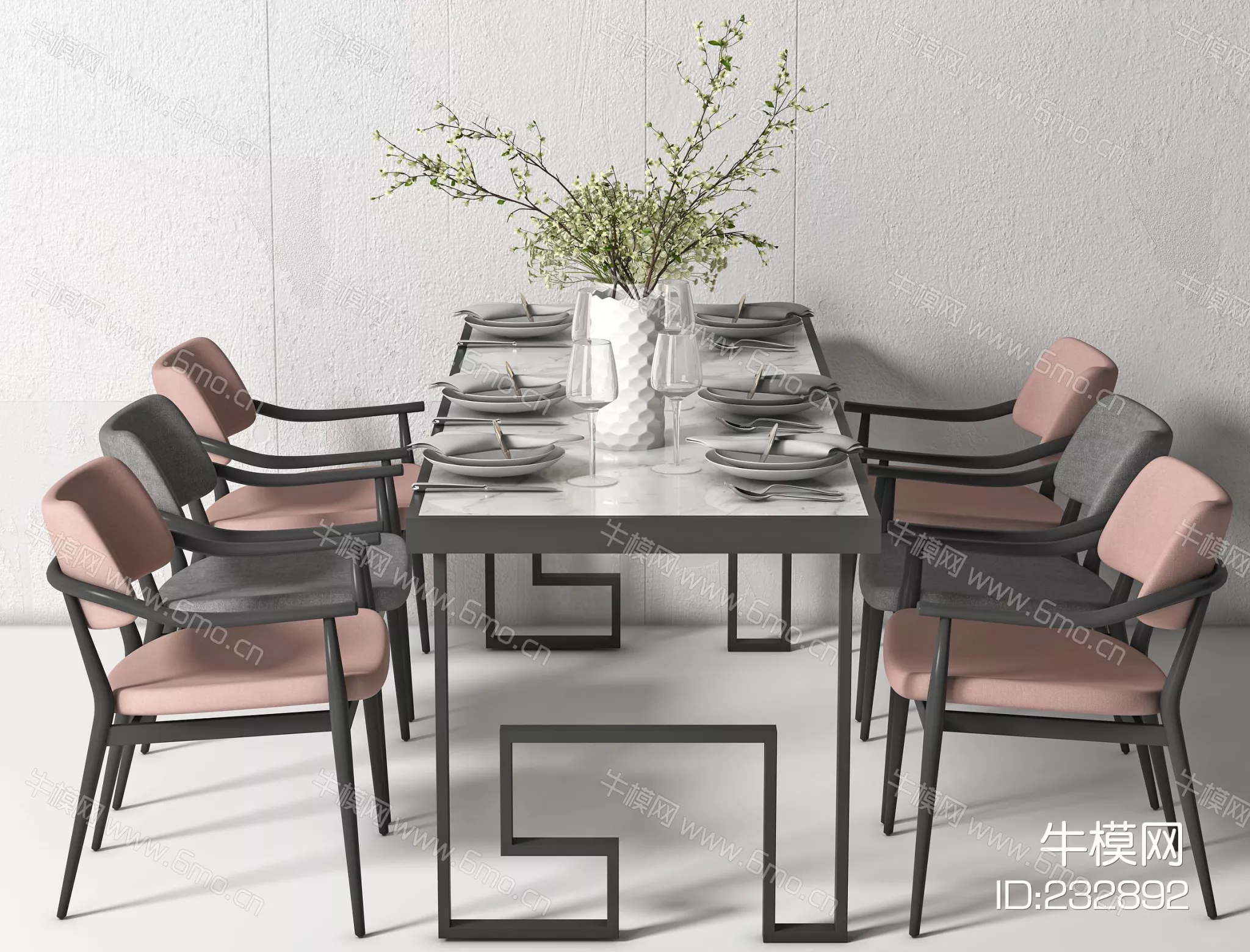 CHINESE DINING TABLE SET - SKETCHUP 3D MODEL - VRAY - 232892