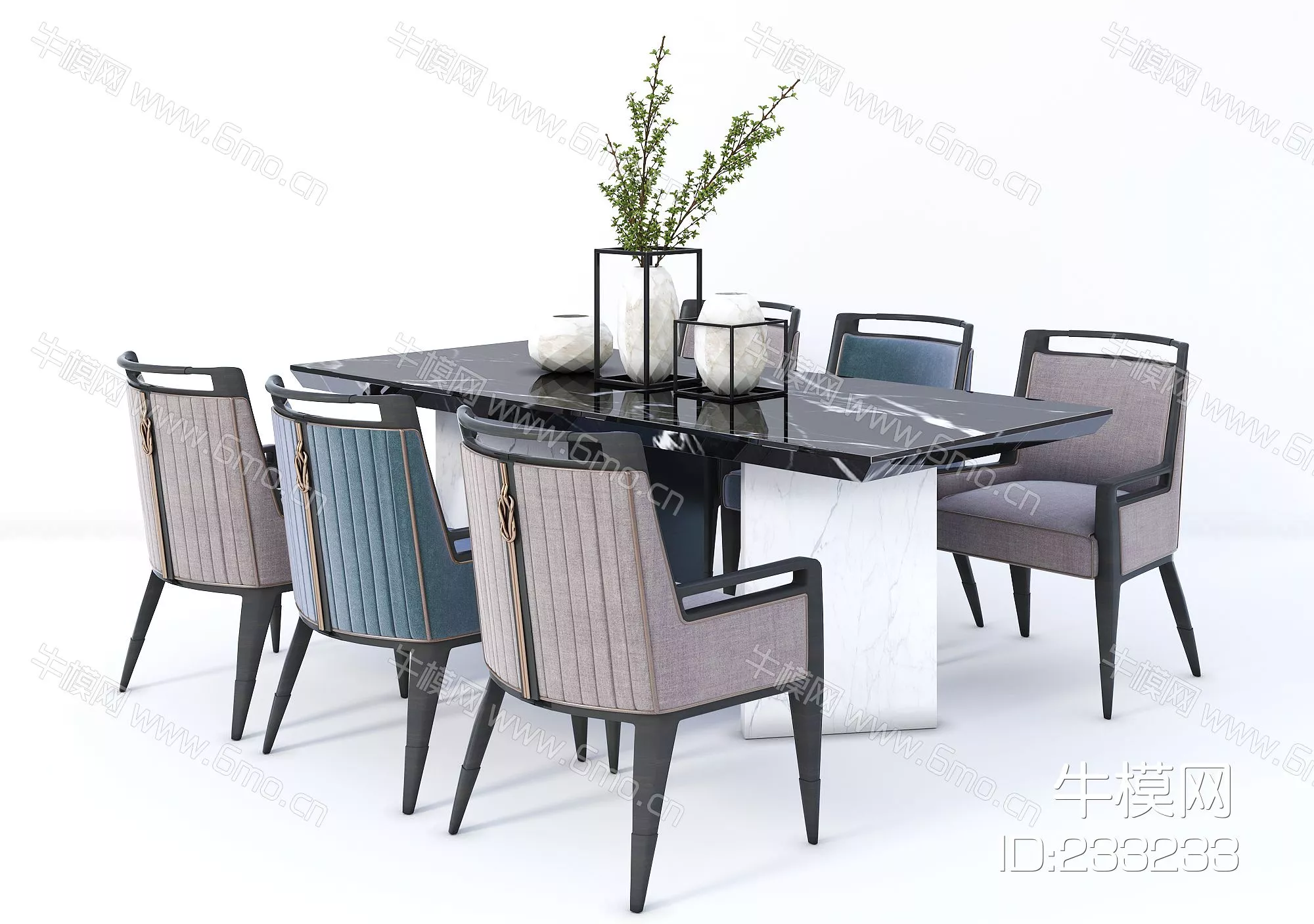 CHINESE DINING TABLE SET - SKETCHUP 3D MODEL - VRAY - 233233