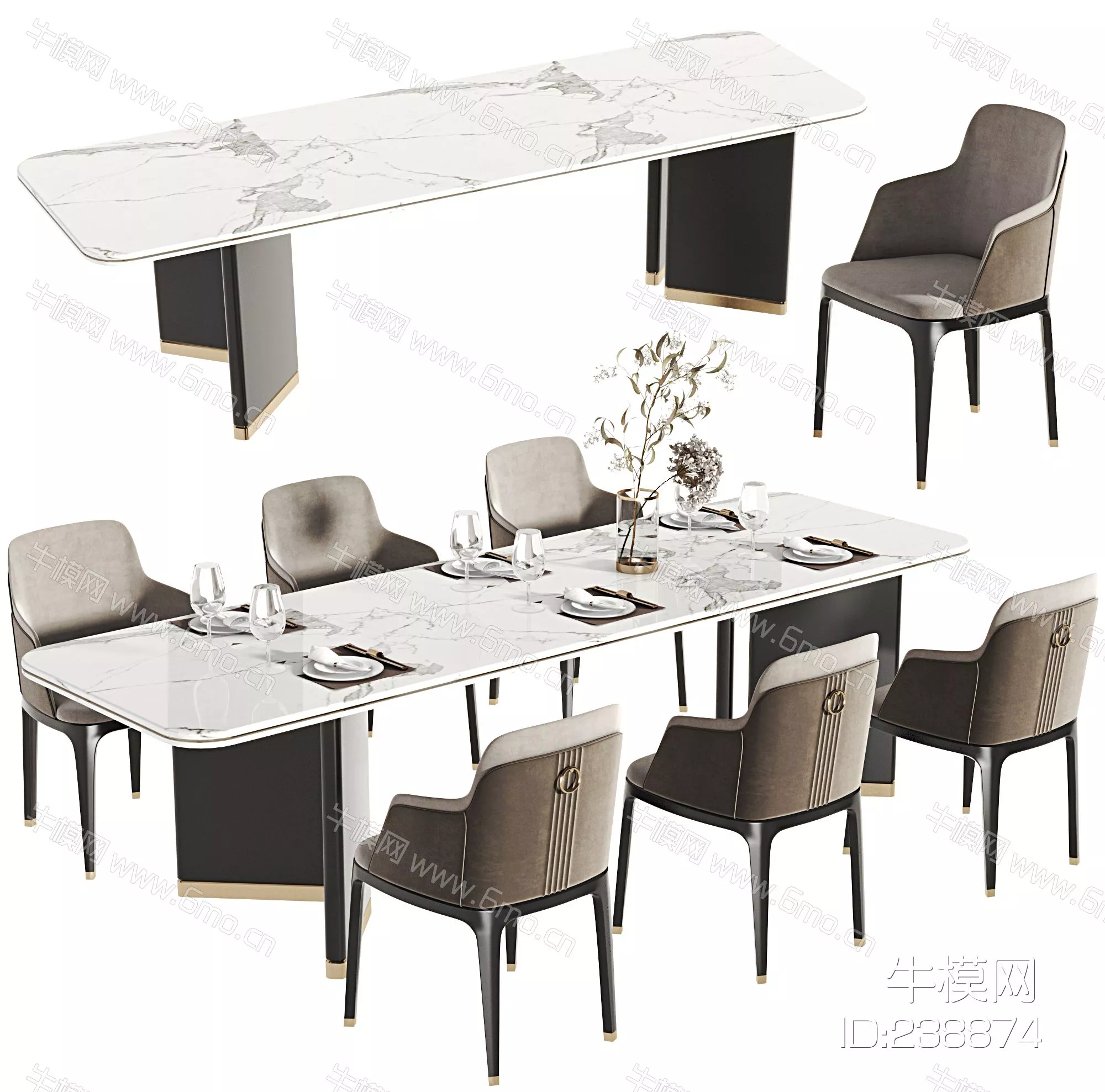 CHINESE DINING TABLE SET - SKETCHUP 3D MODEL - VRAY - 238874