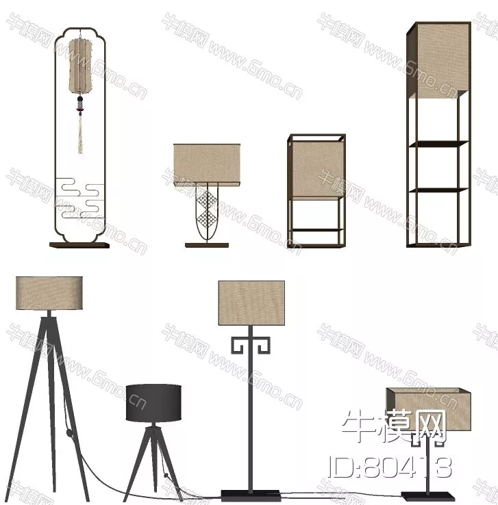CHINESE FLOOR LAMP - SKETCHUP 3D MODEL - ENSCAPE - 80413