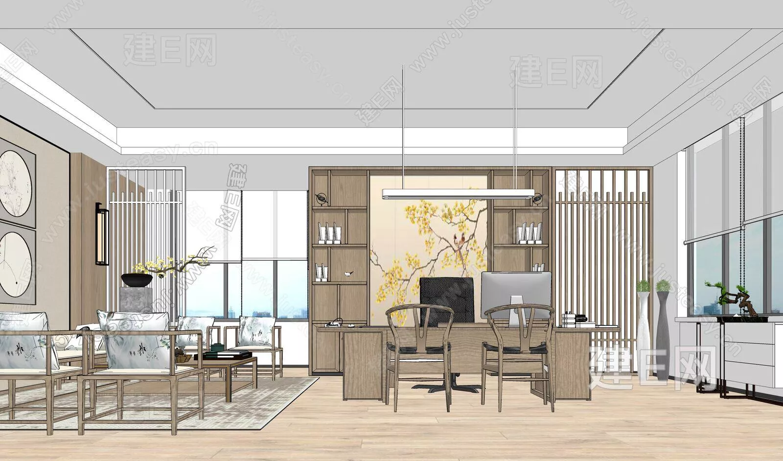 CHINESE OFFICE INTERIOR - SKETCHUP 3D MODEL - ENSCAPE - 114049303