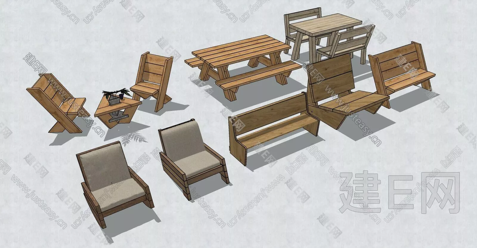 CHINESE OUTDOOR TABLE SET - SKETCHUP 3D MODEL - ENSCAPE - 109265054