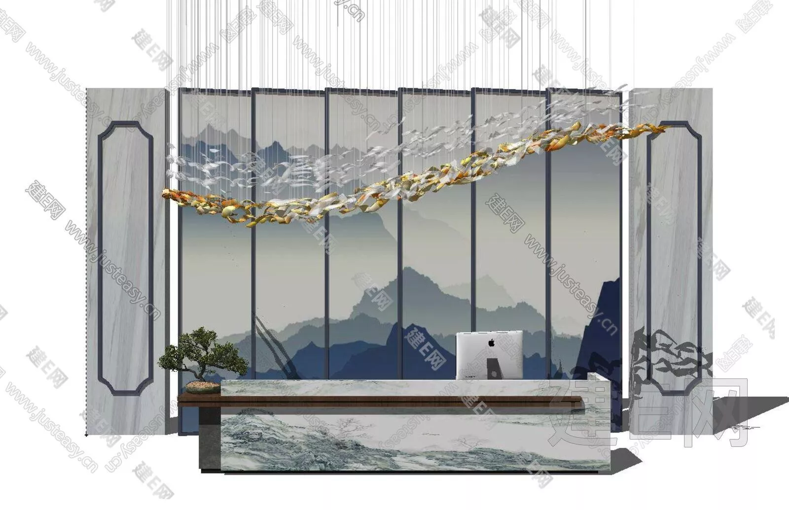 CHINESE RECEPTION DESK - SKETCHUP 3D MODEL - ENSCAPE - 112411038