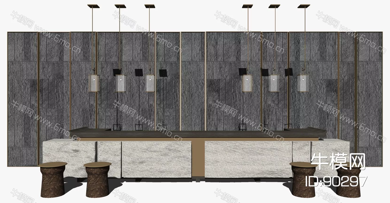 CHINESE RECEPTION DESK - SKETCHUP 3D MODEL - ENSCAPE - 90297