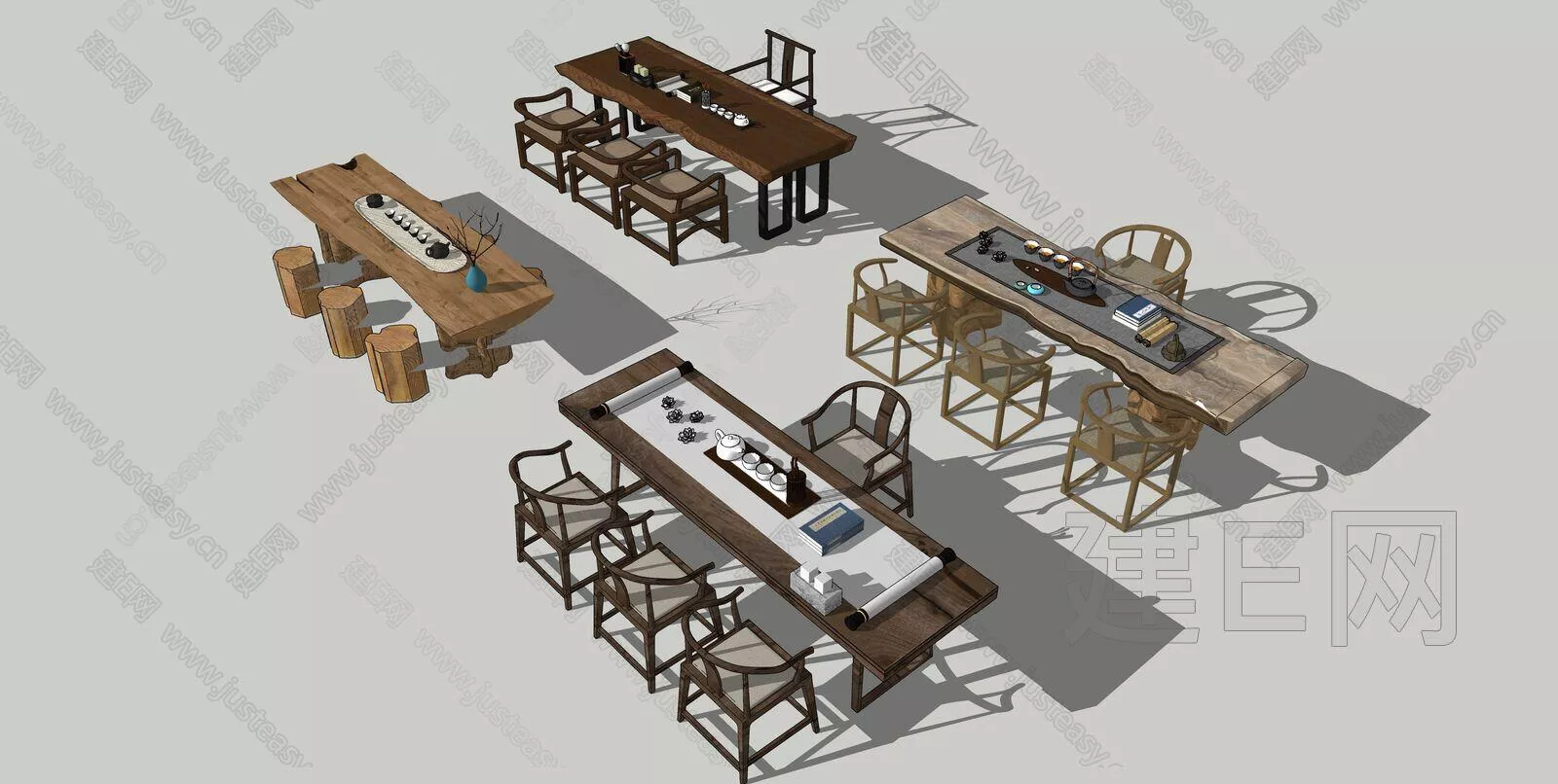 CHINESE TEA TABLE SET - SKETCHUP 3D MODEL - ENSCAPE - 104875379