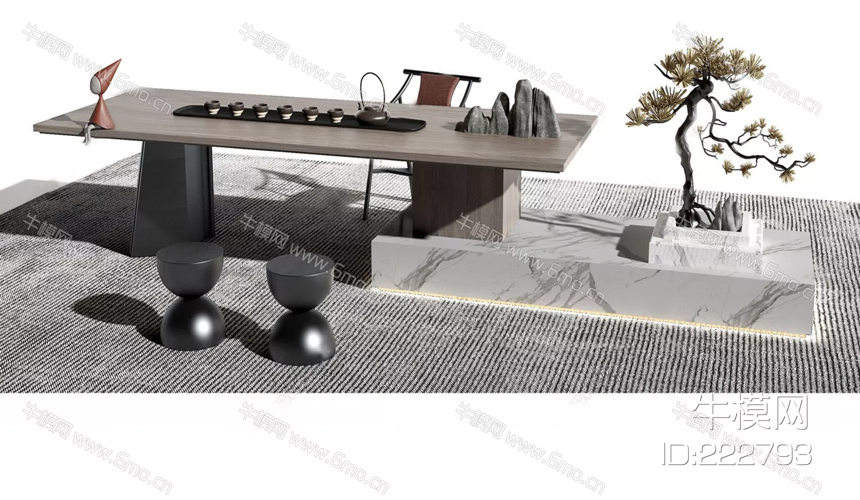 CHINESE TEA TABLE SET - SKETCHUP 3D MODEL - ENSCAPE - 222793