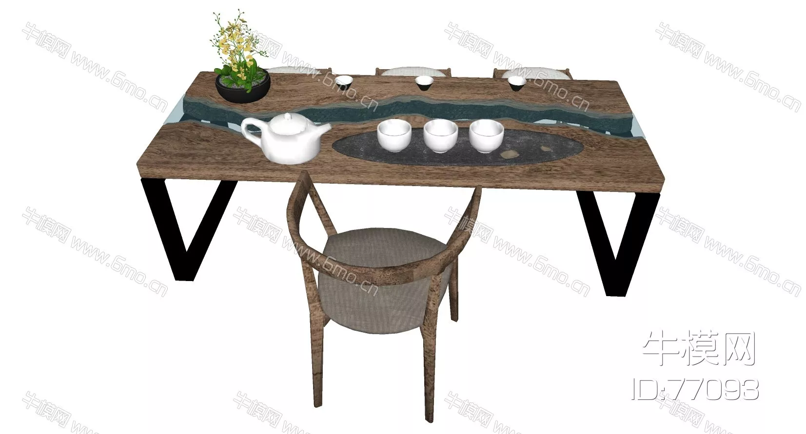 CHINESE TEA TABLE SET - SKETCHUP 3D MODEL - ENSCAPE - 77093