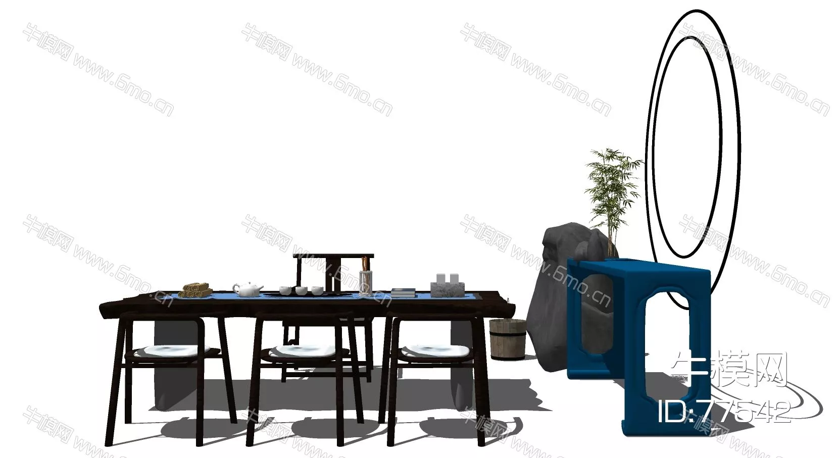 CHINESE TEA TABLE SET - SKETCHUP 3D MODEL - ENSCAPE - 77542